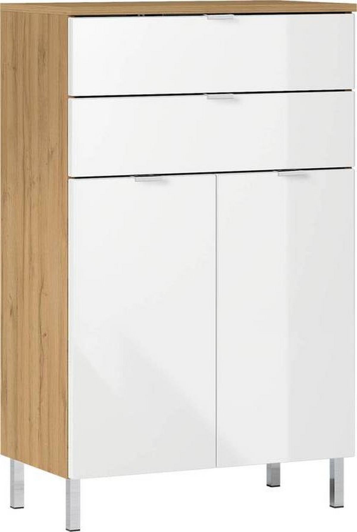 Kommode B: 60 cm Gw-Mauresa, Weiß/Eiche Dekor - Chromfarben/Eichefarben, KONVENTIONELL, Holzwerkstoff (60/97/34cm) - Germania