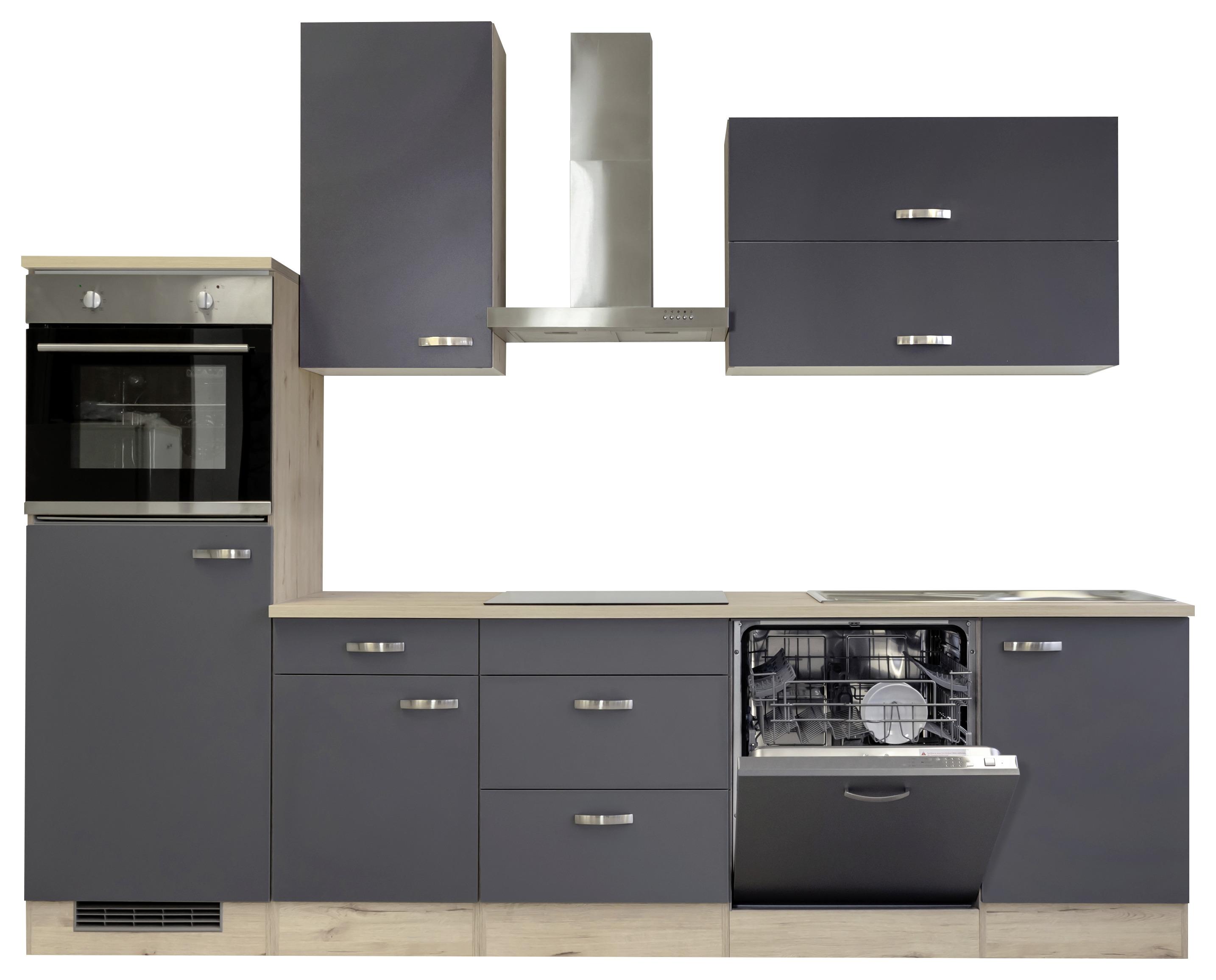Küchenzeile Shadow mit Geräten 280 cm Grau/Eiche Dekor - Eiche San Remo/Grau, MODERN, Holzwerkstoff (280cm)