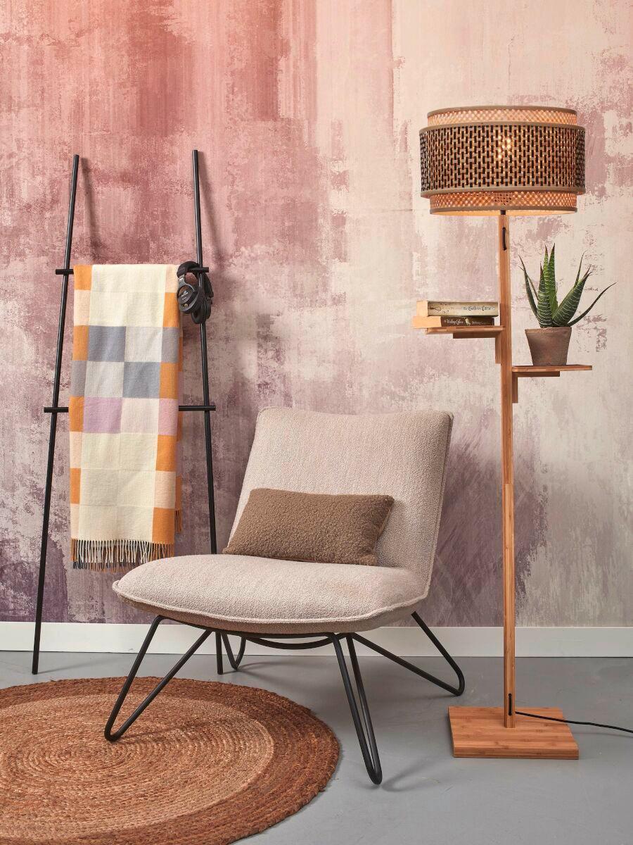Stehleuchte Bhutan/f/fl/n/4025/bn - Schwarz/Naturfarben, Trend, Holz (40/160cm) - Good & Mojo