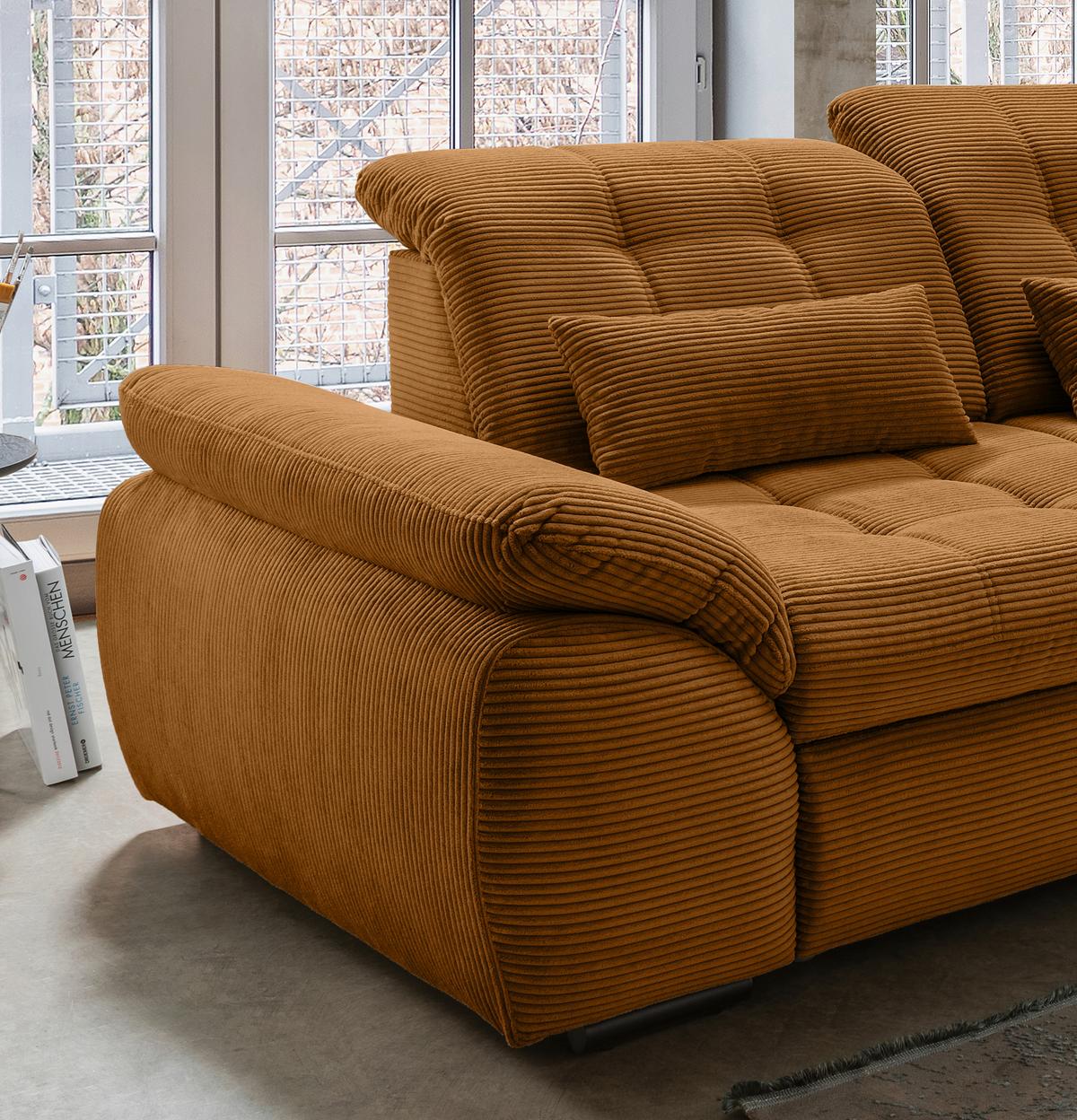 Ecksofa mit Bettkasten Rigatti Goldfarben 314x184 cm - Goldfarben/Schwarz, MODERN, Textil (314/184cm) - Livetastic
