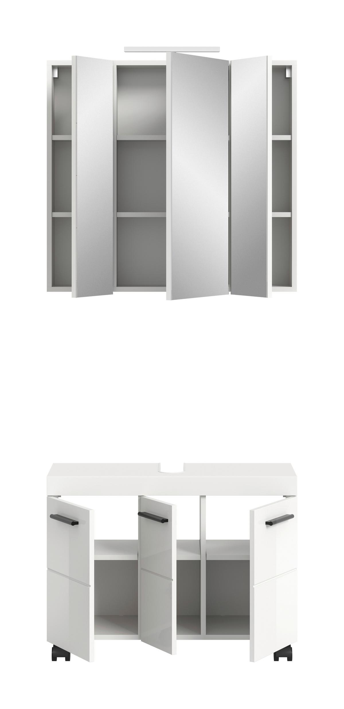 Badezimmer Nova Weiß B: 82cm - Weiß Hochglanz/Schwarz, Trend, Glas/Holzwerkstoff (82cm) - MID.YOU