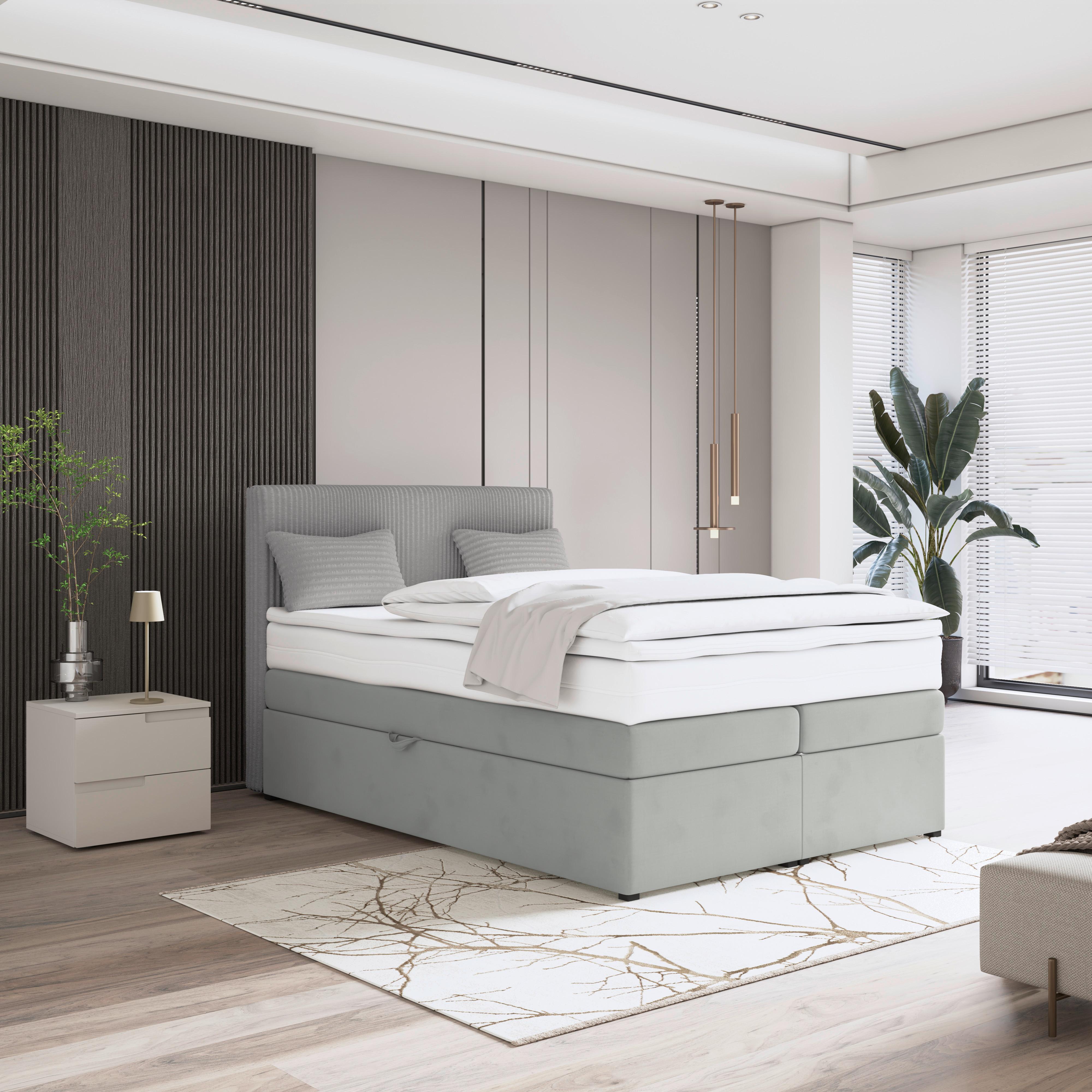 Boxspring-ágy Rossa 140/200 Cm - ezüst, Modern, faalapú anyag/textil (140/200cm)