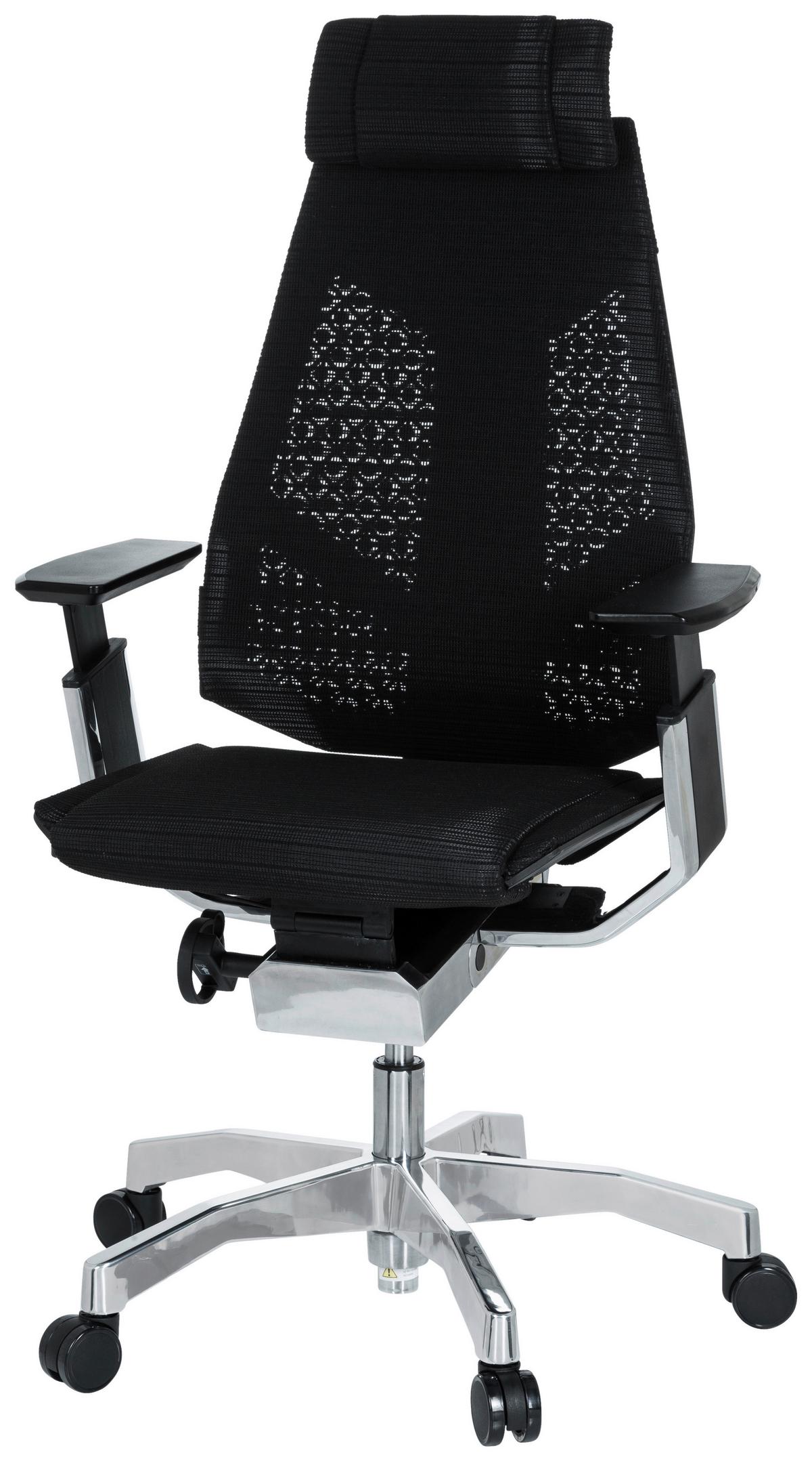 Drehstuhl Genidia Pro höhenverstellbar Schwarz - Alufarben/Schwarz, MODERN, Kunststoff/Textil (57/134/46cm) - MID.YOU