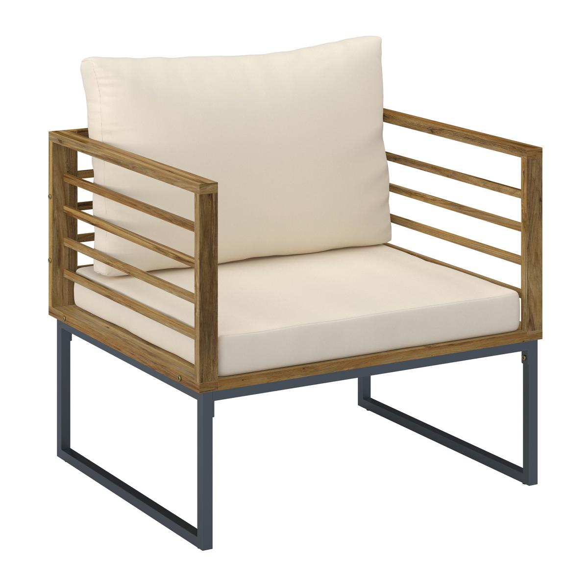 TERASOVÁ SEDACIA SÚPRAVA SILAS - farba akácie/krémová, Modern, kov/drevo (130/85/80cm) - Bessagi Garden