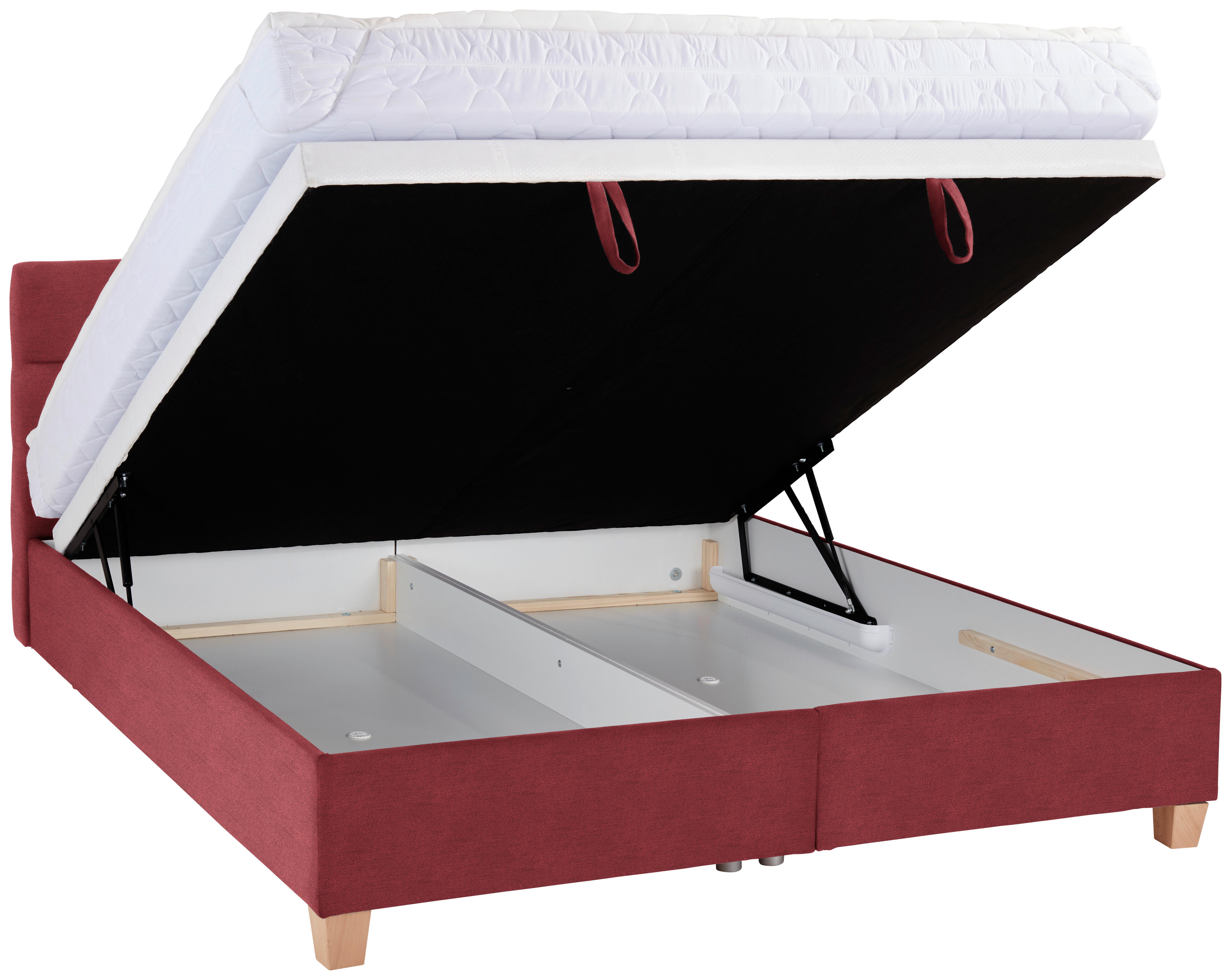 Polsterbett mit Bettkasten 140x200 Bellagio Kirschrot - Buchefarben/Kirschrot, KONVENTIONELL, Holz/Textil (140/200cm)