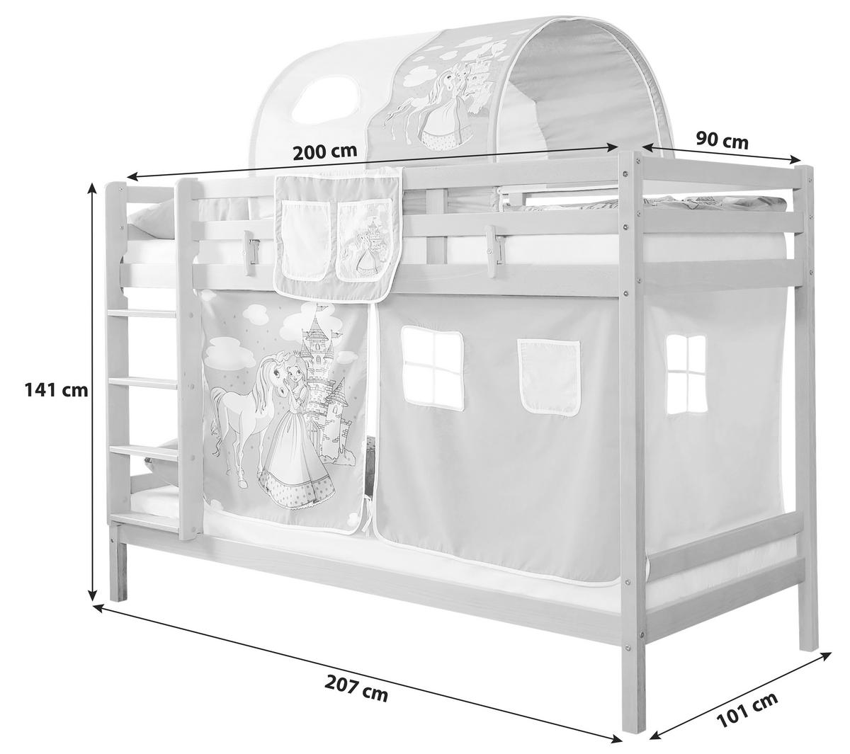 Etagenbett Rene Buche Massiv Mit Leiter + Spielzubehör - Pink/Weiß, MODERN, Holz/Textil (90/200cm) - MID.YOU