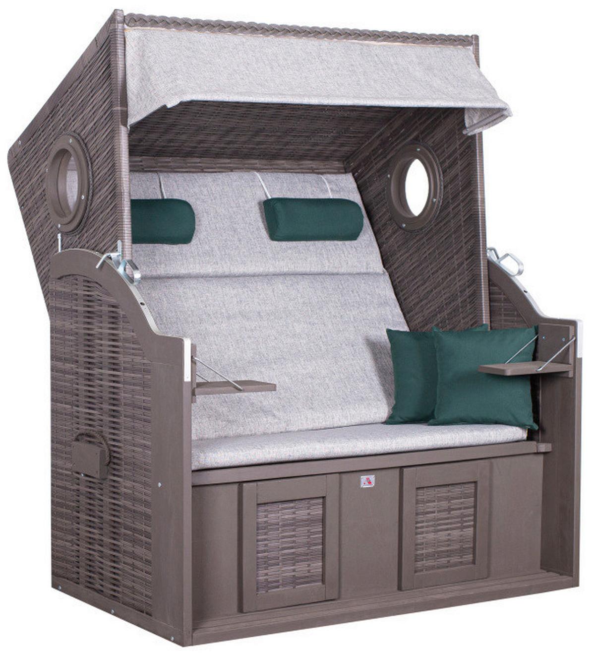 Strandkorb Ostsee Wave 2-Sitzer, Grau, Grün - Grau/Grün, Basics, Holz/Kunststoff (140/160/80cm) - Gardenson