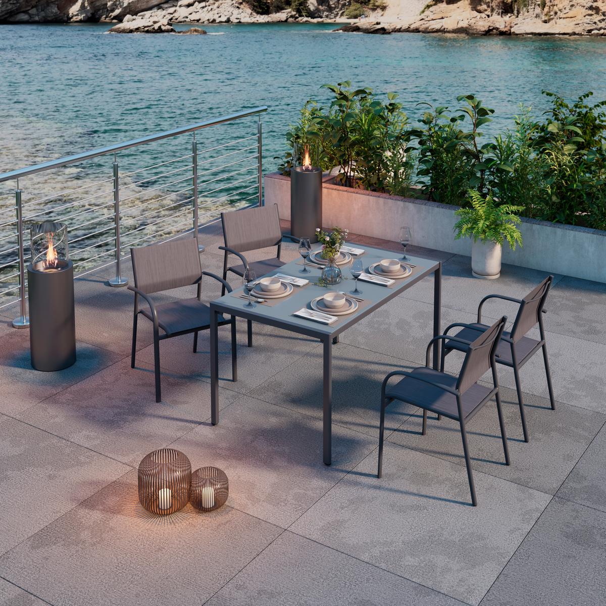 Gartentisch Paris - Anthrazit, MODERN, Glas/Metall (140/75/83cm) - Beldano