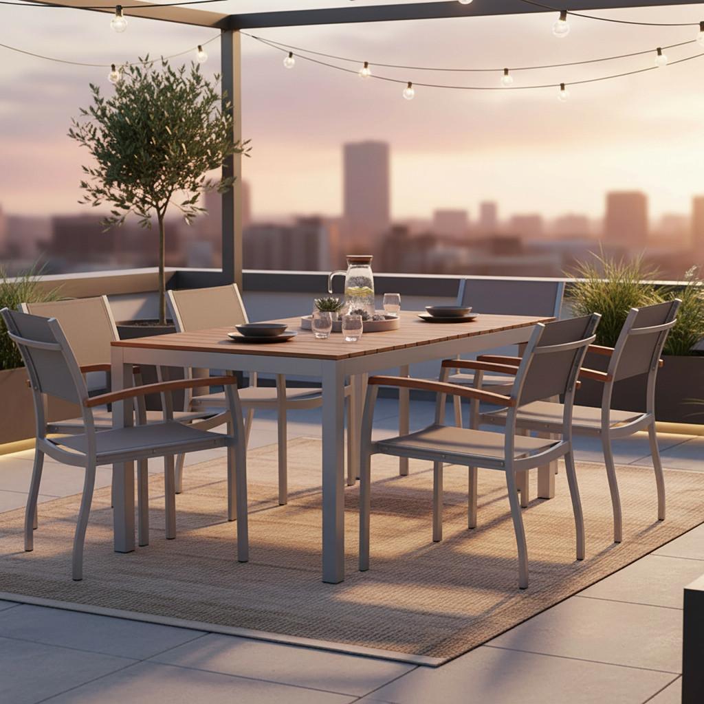 Gartengarnitur 7-tlg. Naxos Akazie/aluminium - Silberfarben/Grau, ROMANTIK / LANDHAUS, Holz/Textil (90/150/74cm) - Gardenson