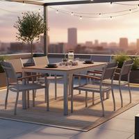 Gartengarnitur 7-tlg. Naxos Akazie/aluminium - Silberfarben/Grau, ROMANTIK / LANDHAUS, Holz/Textil (90/150/74cm) - Gardenson