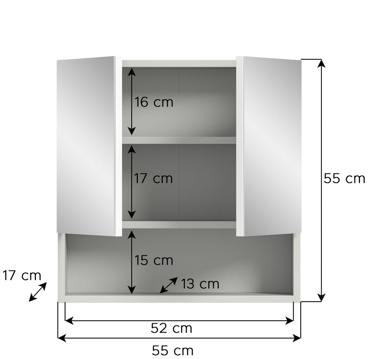 Spiegelschrank Copa 2-Türig BxHxT: 55x55x17 cm - Grau, MODERN, Glas/Holzwerkstoff (55/55/17cm) - MID.YOU