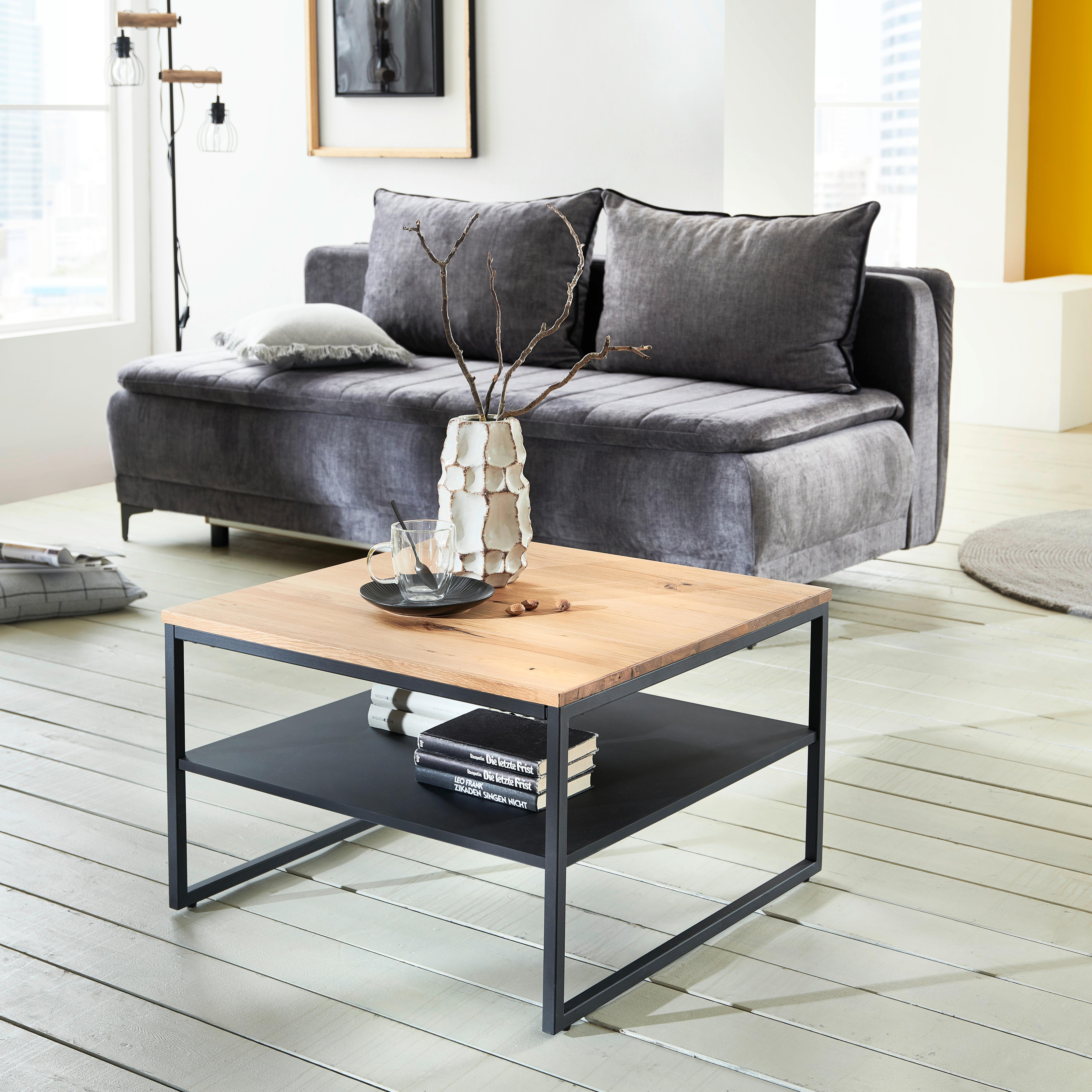 Konferenčný Stolík Vermont 1 - prírodné farby/čierna, Moderný, kov/drevo (70/44/70cm)