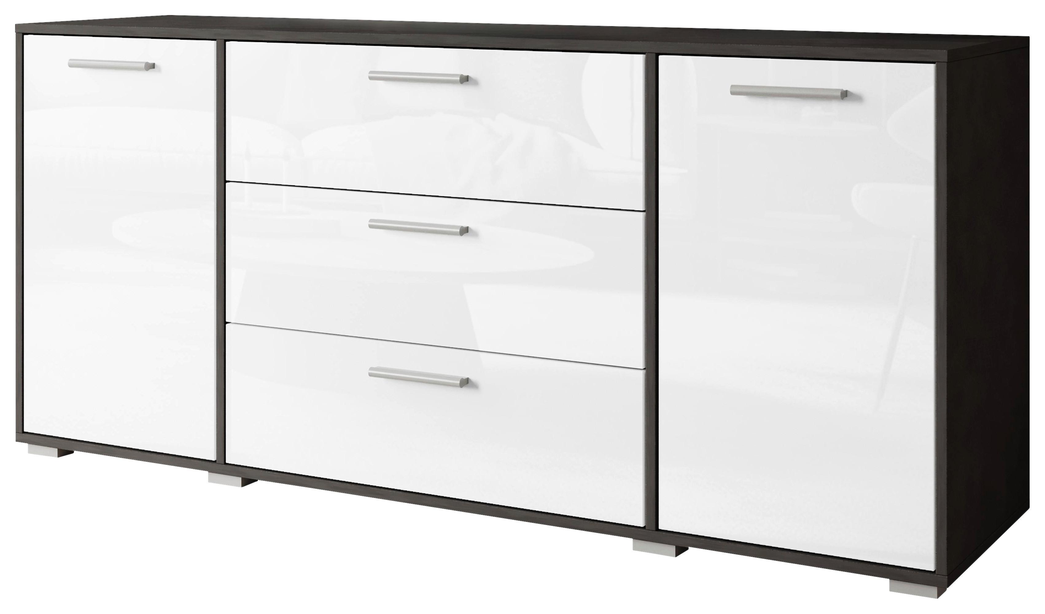 Široká komoda BOGOTA bílá VL/antracit - šedá/antracitová, Basics, kompozitní dřevo/plast (150/68/40cm) - MID.YOU