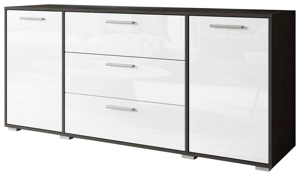 Široká komoda BOGOTA bílá VL/antracit - šedá/antracitová, Basics, kompozitní dřevo/plast (150/68/40cm) - MID.YOU