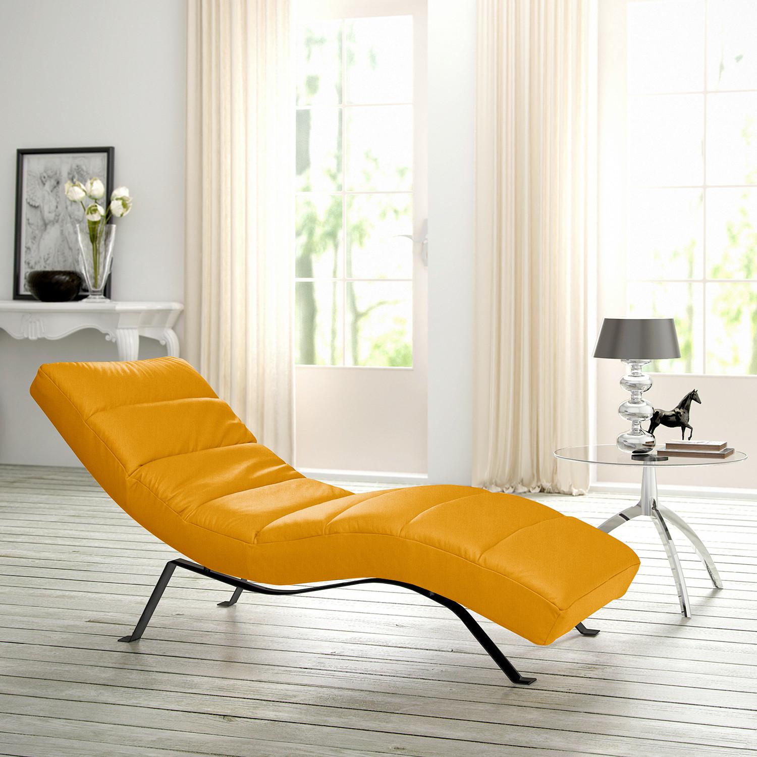 Relaxliege Swing Black Currygelb B: 65 cm - Currygelb/Schwarz, Design, Leder (65/65-95/171cm) - Livetastic