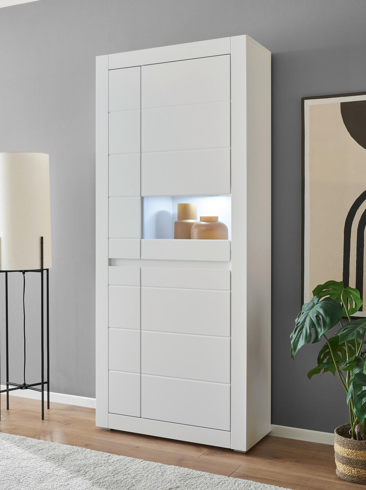 Vitrine Chester Weiß/Eichefarben B: 85cm - Eichefarben/Silberfarben, Design, Holzwerkstoff (85/198/35cm) - MID.YOU