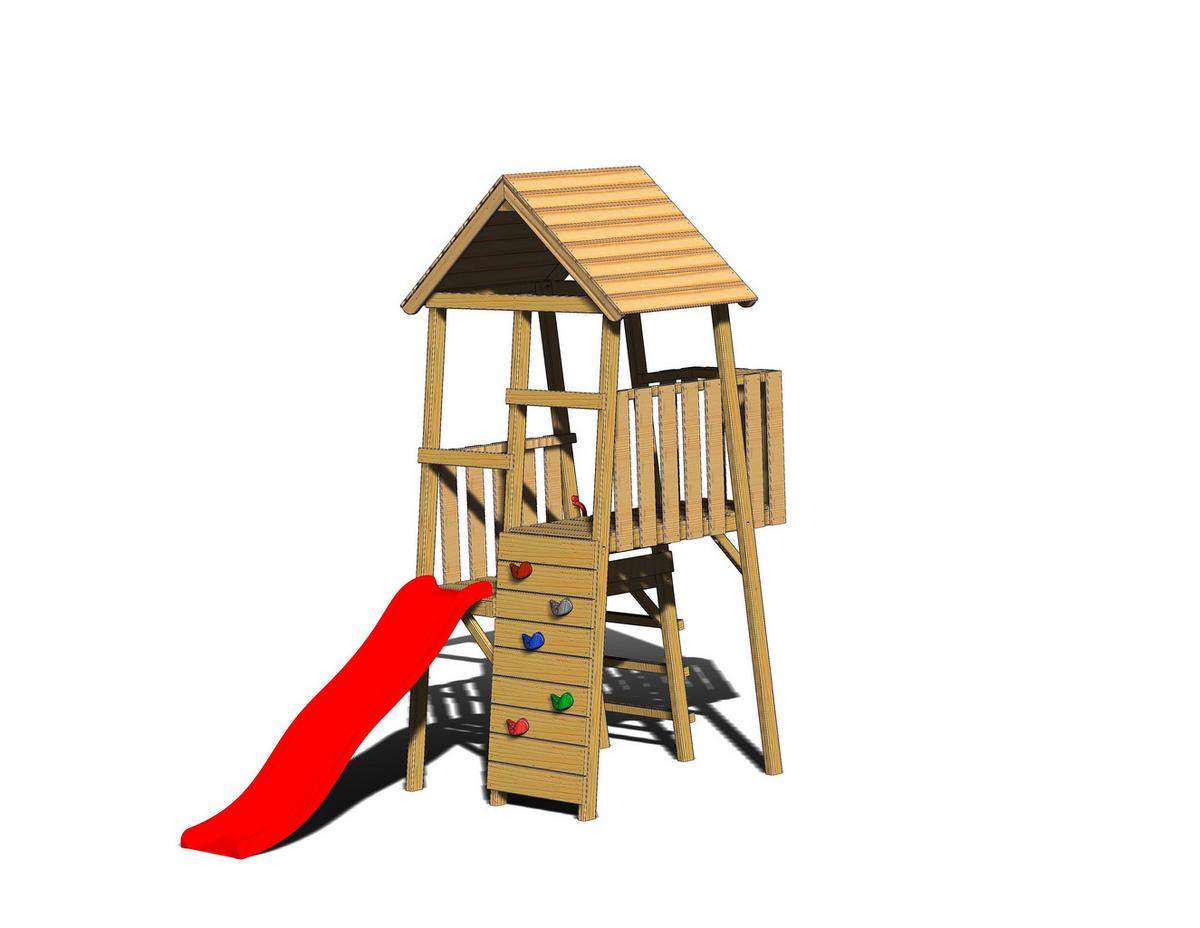 Spielturm Hase Naturfarben/rot, B: 110 Cm - Rot/Naturfarben, KONVENTIONELL, Holz (110/270/260cm)