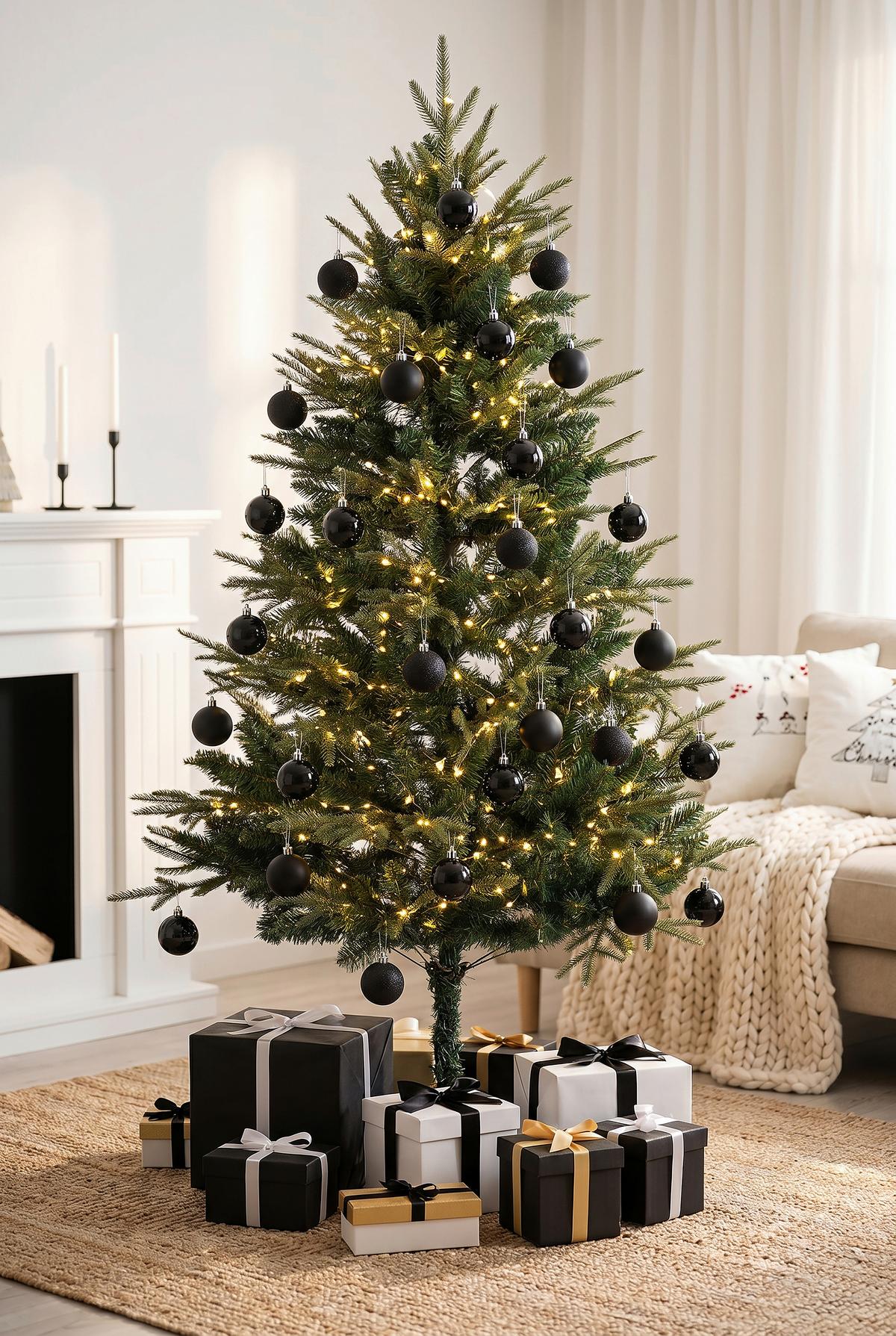 CHRISTBAUMKUGEL-SET Nadja, Schwarz, 30-teilig - Schwarz, KONVENTIONELL, Kunststoff (6cm) - Luca Bessoni