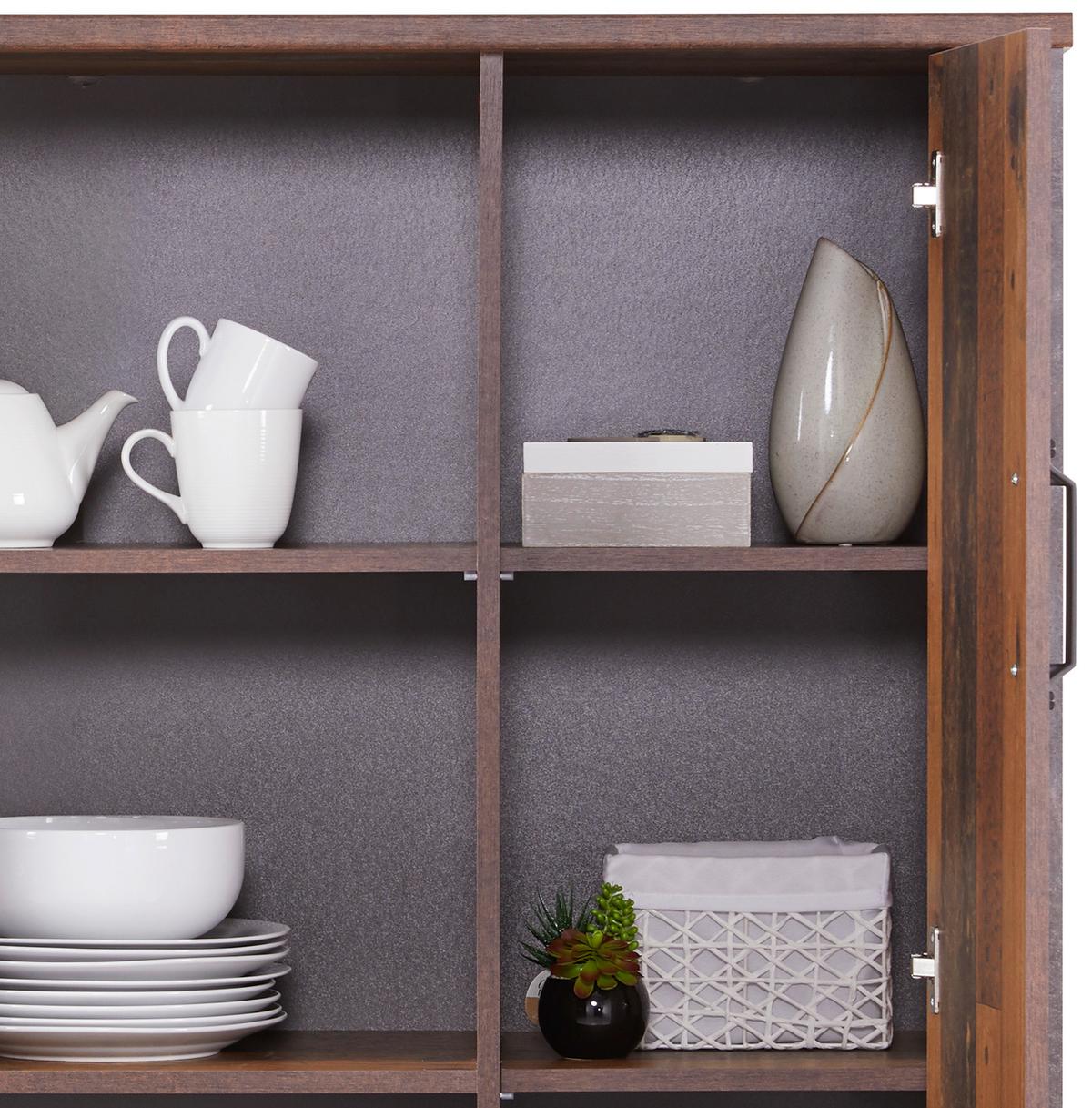 Highboard mit Glaselement B: 105 cm Ontario, Old Style - Eichefarben/Dunkelgrau, Trend, Glas/Holzwerkstoff (105/159/41,5cm) - Ondega