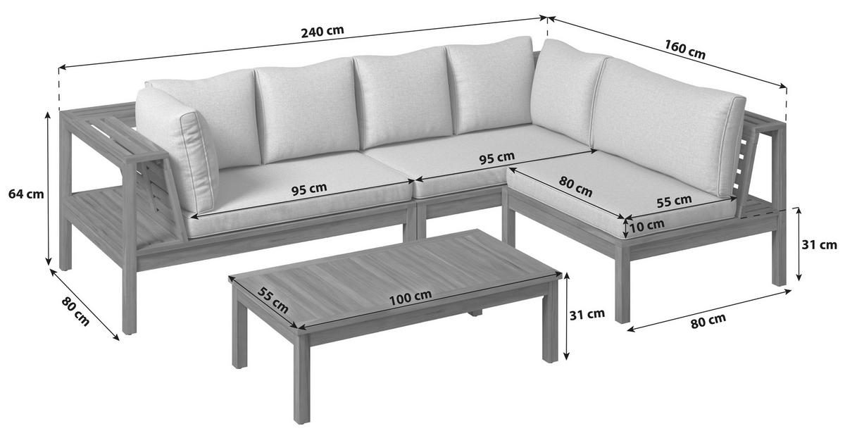 Loungegarnitur Graz Holz Kunststoff - Grau/Akaziefarben, MODERN, Holz/Kunststoff (240/160cm) - Beldano