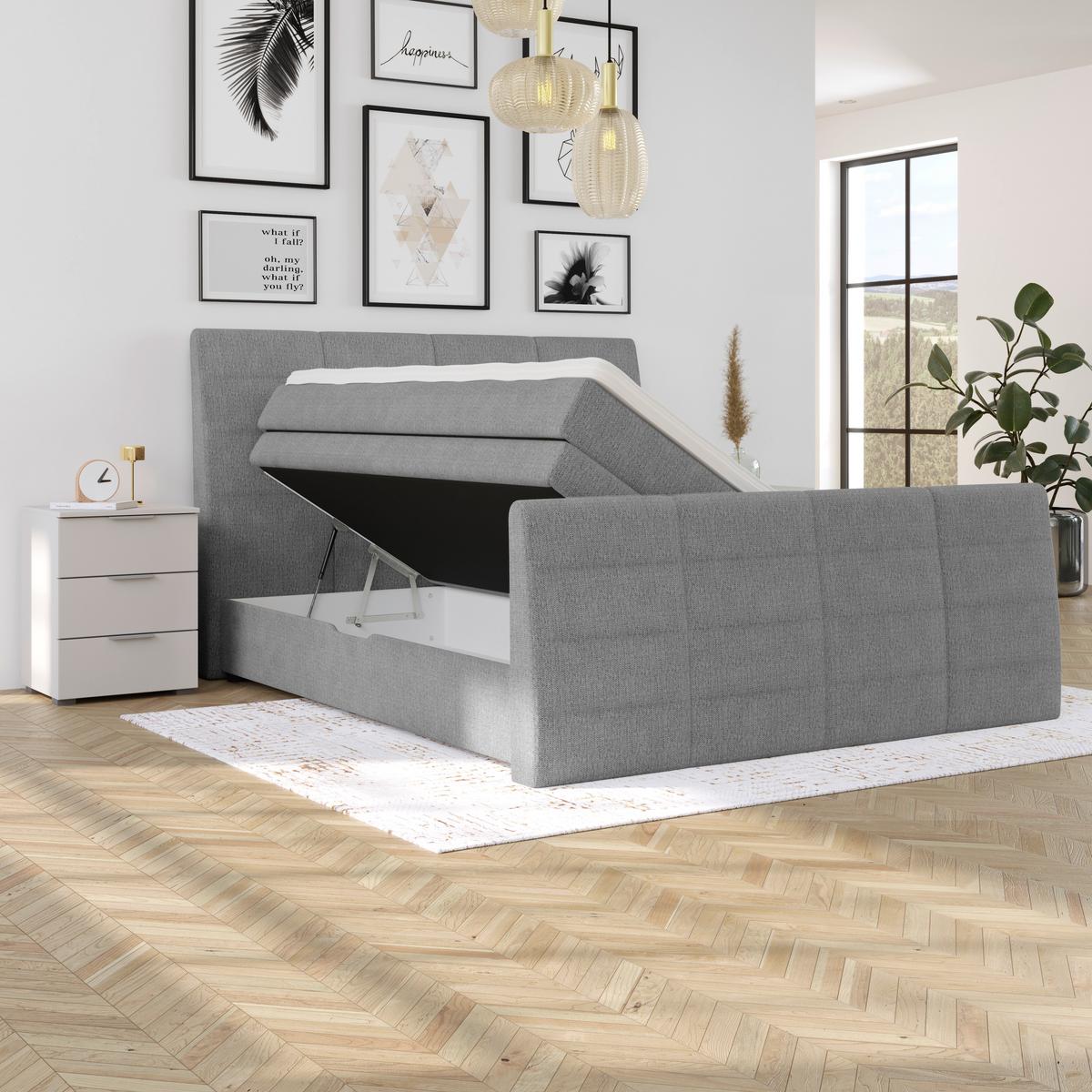 Boxspringbett Libra - Titanfarben/Schwarz, KONVENTIONELL, Textil (160/200cm)