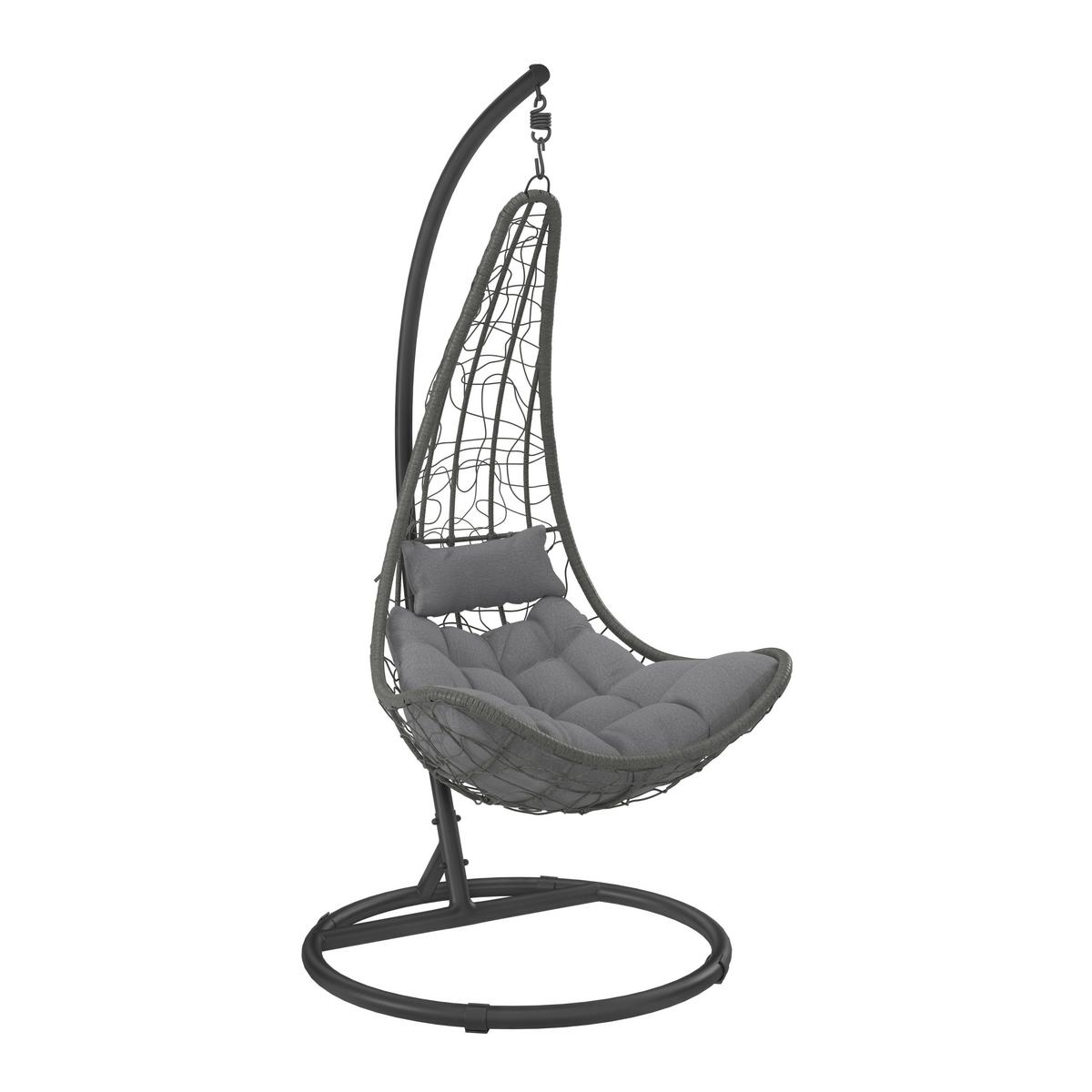 Hängesessel Mit Gestell Korinth Mit Kissen - Schwarz/Grau, MODERN, Kunststoff/Textil (105/195cm) - Luca Bessoni