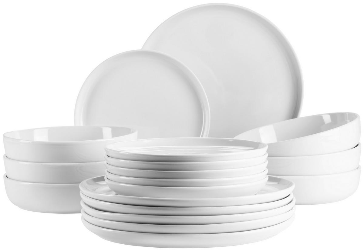 Tellerset Navina Weiß, 18-Teilig - Weiß, Trend, Keramik - Mäser