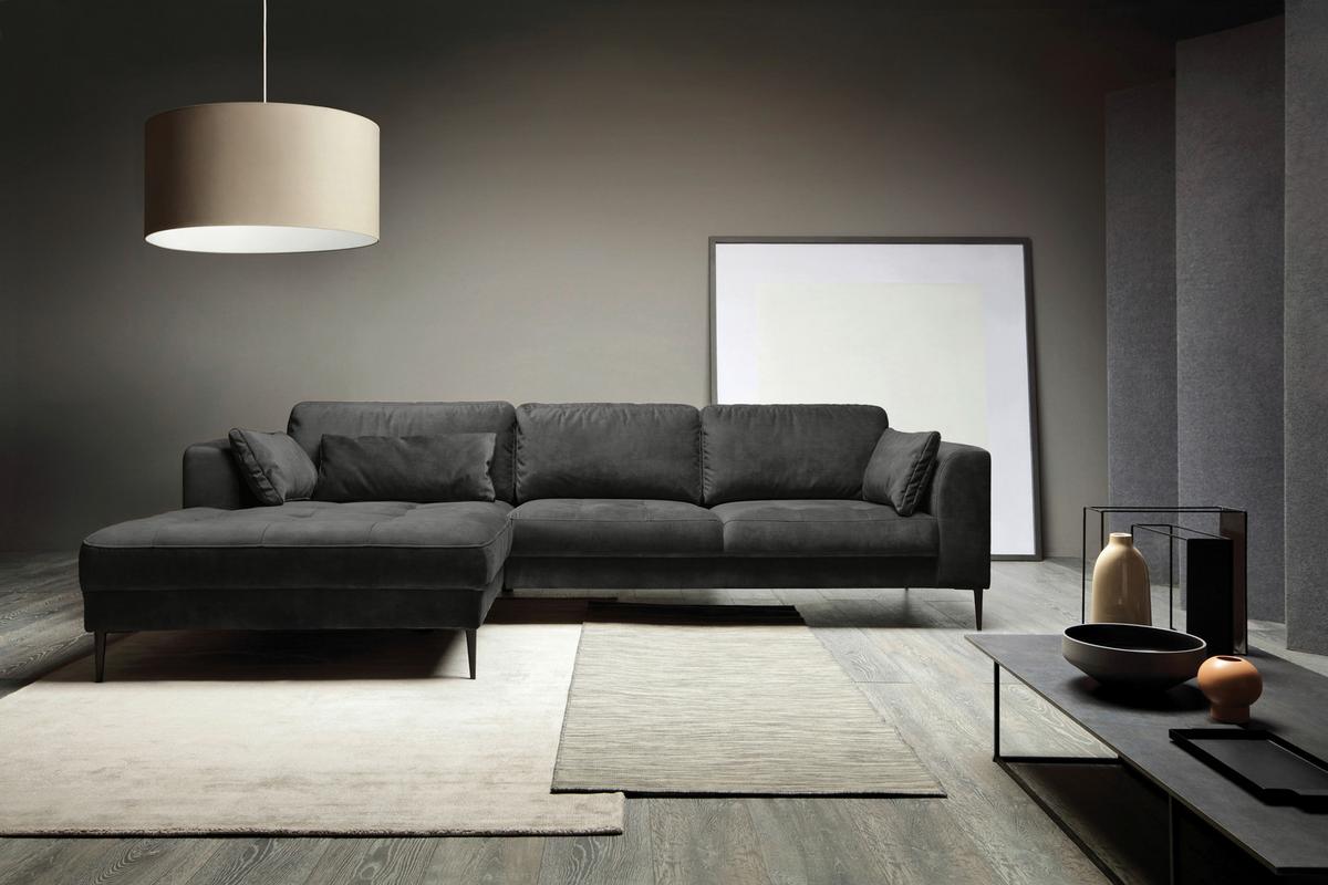 Eckschlafsofa Luzi - Anthrazit/Schwarz, MODERN, Textil (280/168cm) - Trendmanufaktur