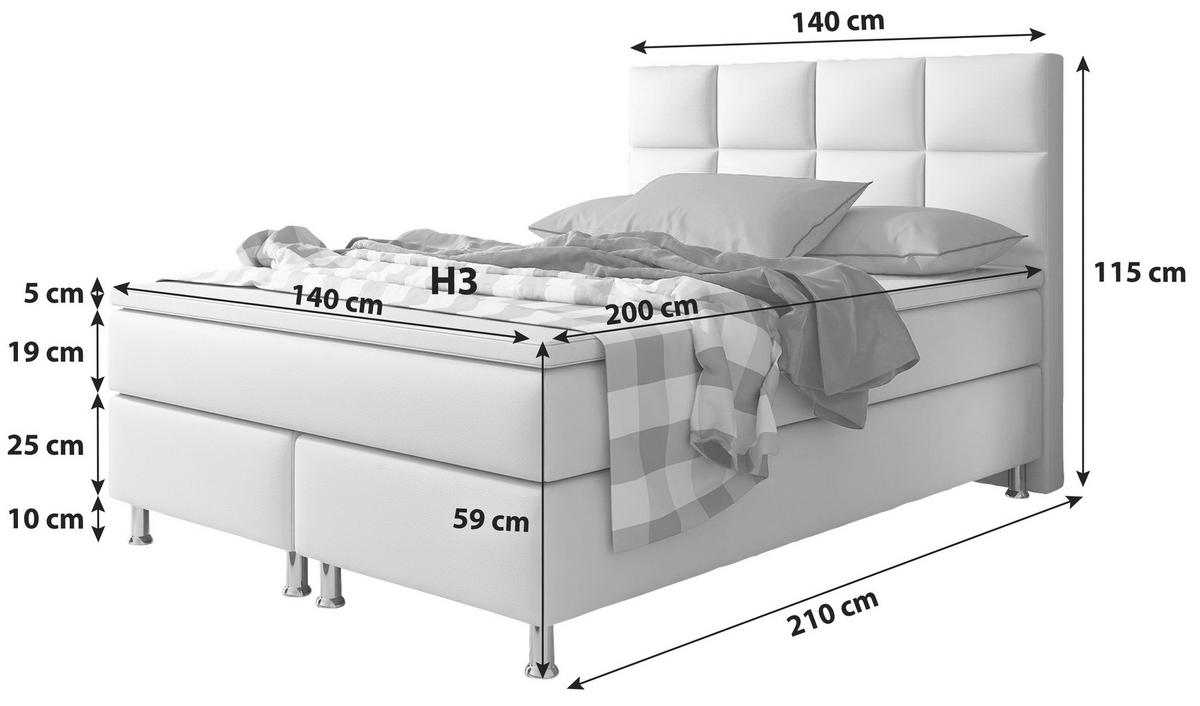 Boxspringbett Mit Topper Lederlook 140x210 Miami-F - Silberfarben/Weiß, KONVENTIONELL, Leder/Textil (140/115/210cm) - MID.YOU