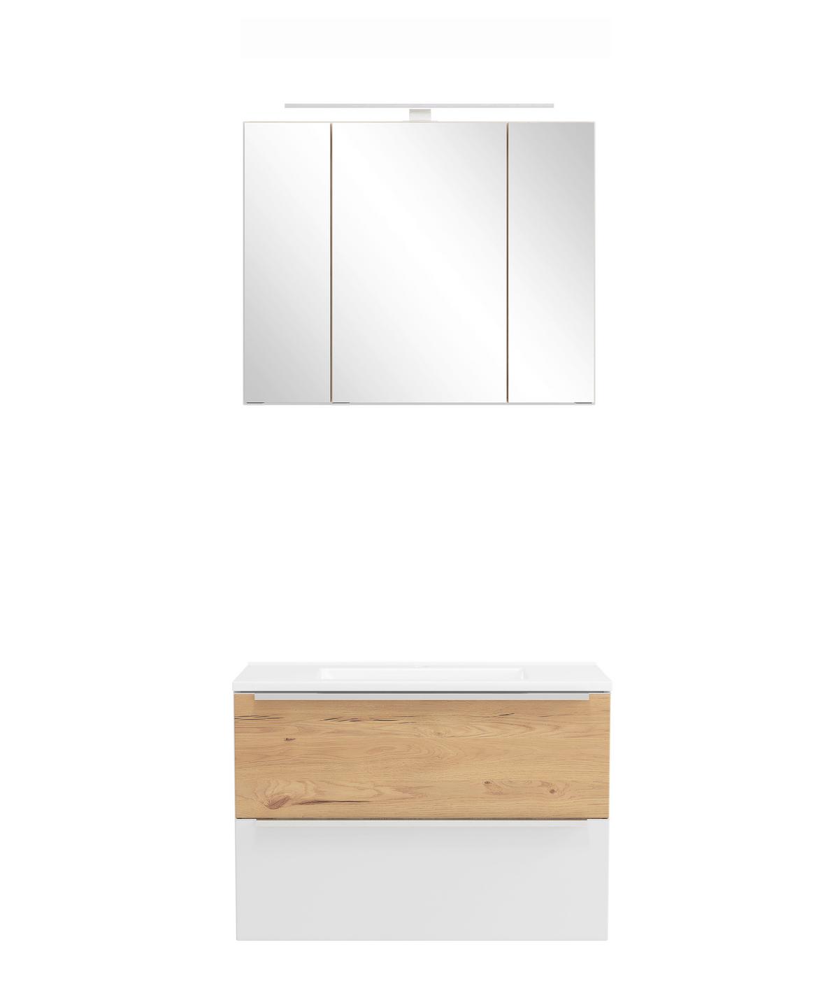 BADEZIMMER Verona Weiß/Wildeiche B: 80cm - Wildeiche/Weiß, Trend, Glas/Holzwerkstoff (80/200/47cm) - Held
