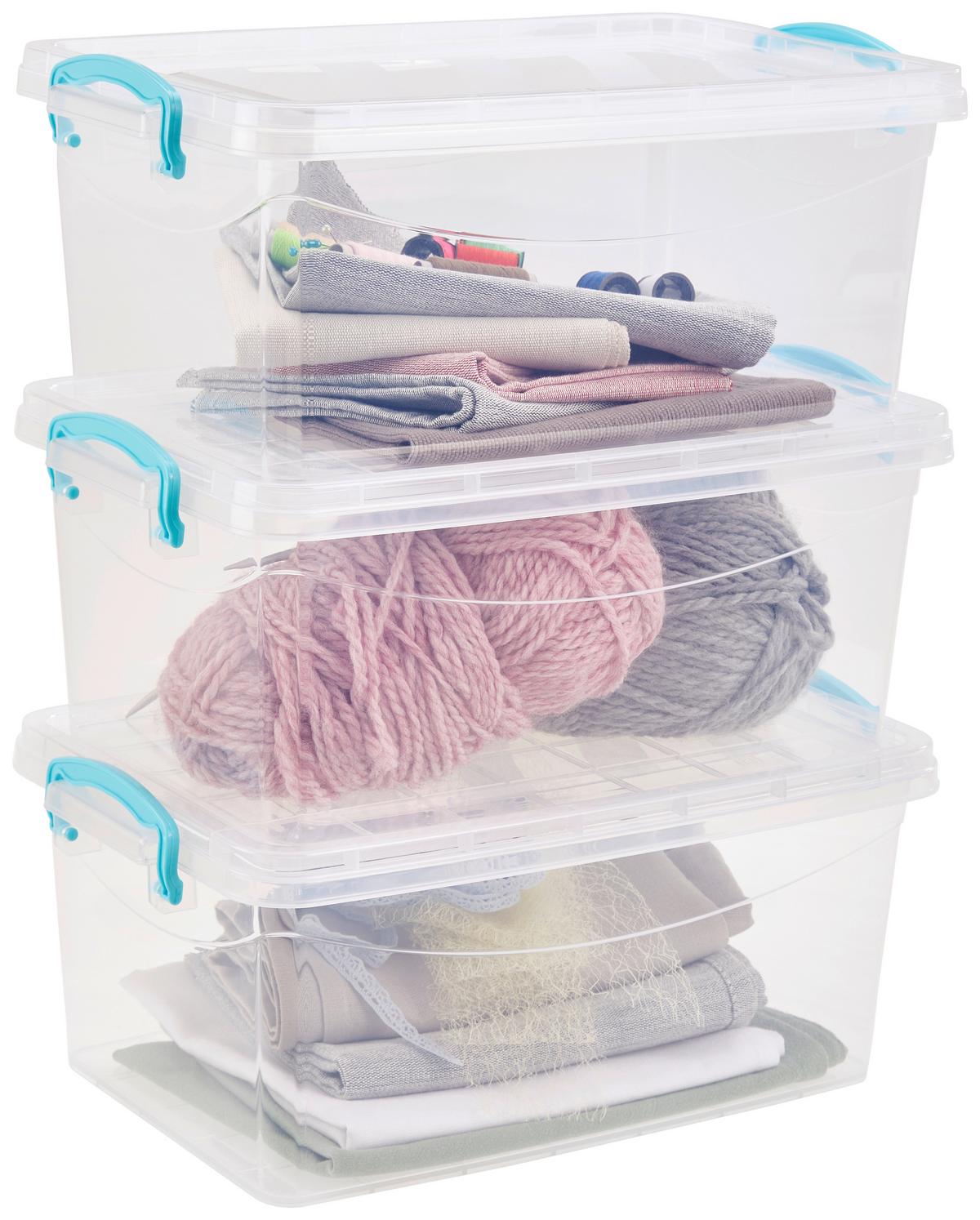 Aufbewahrungsbox Daris mit Deckel 3er-Set Je 8,5 L - Blau/Transparent, Basics, Kunststoff (37/24,5/15cm) - Homezone