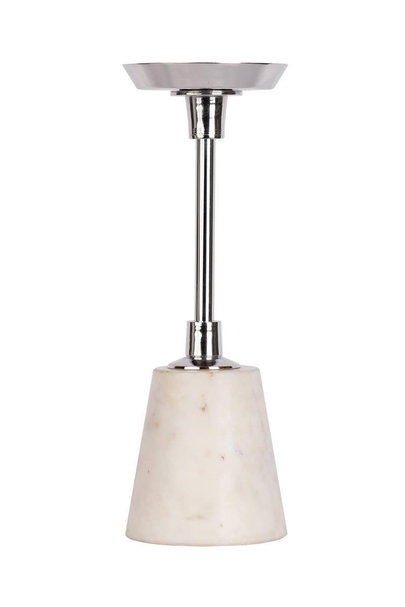 Kerzenständer Fayya Weiß/ Silberfarben - Silberfarben/Weiß, Trend, Stein/Metall (10/30/10cm) - Kayoom