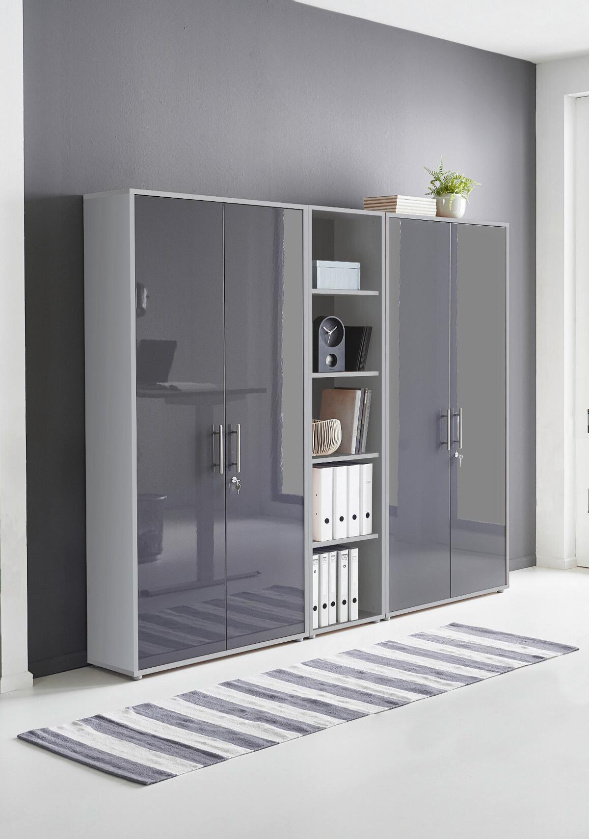 Büro Office Edition Anthrazit Hochglanz, Grau - Anthrazit Hochglanz/Grau, MODERN, Holzwerkstoff/Metall - MID.YOU