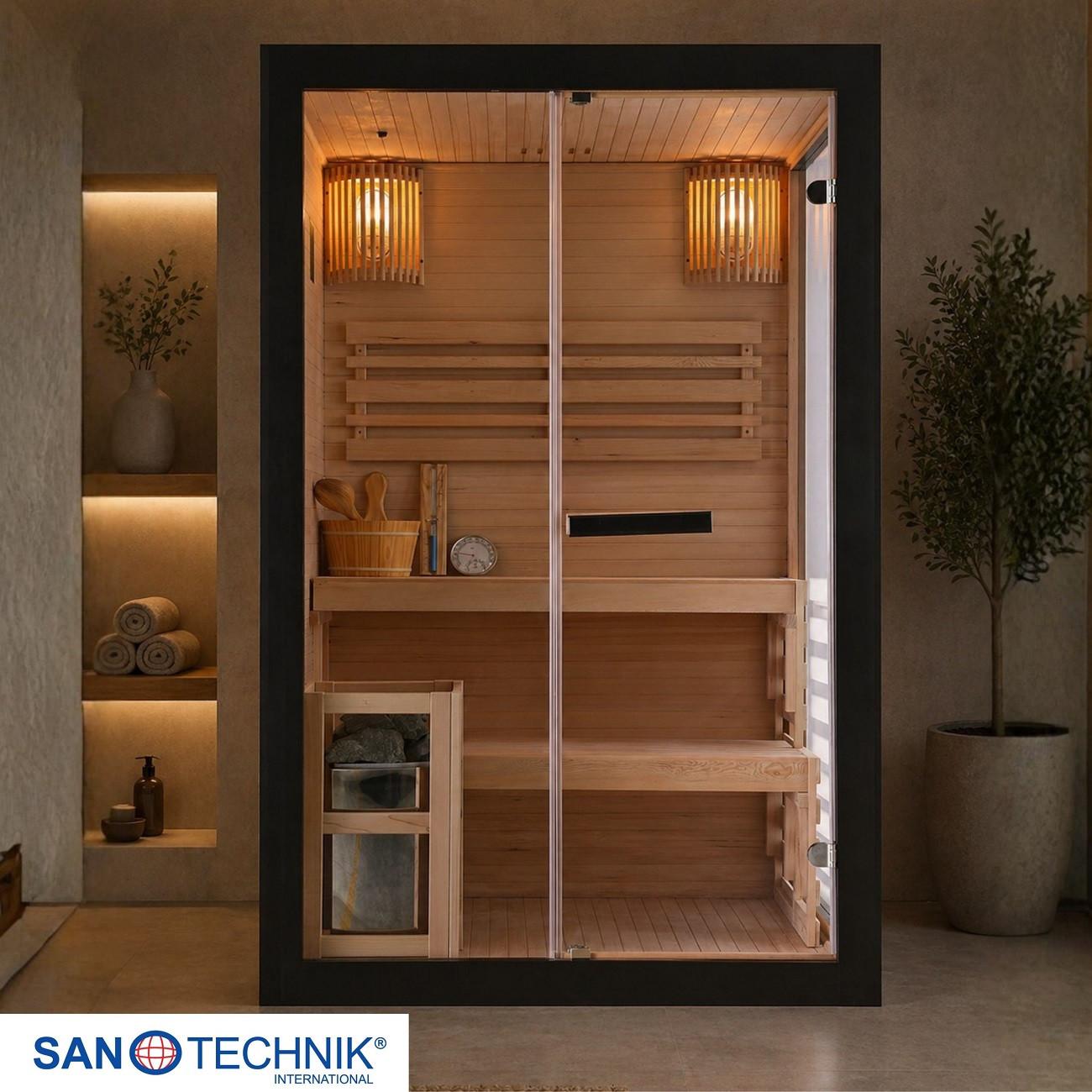 Finnische Panoramasauna BHT: 130x200x120 cm - Schwarz, Basics, Glas/Holz (130/200/120cm) - Sanotechnik