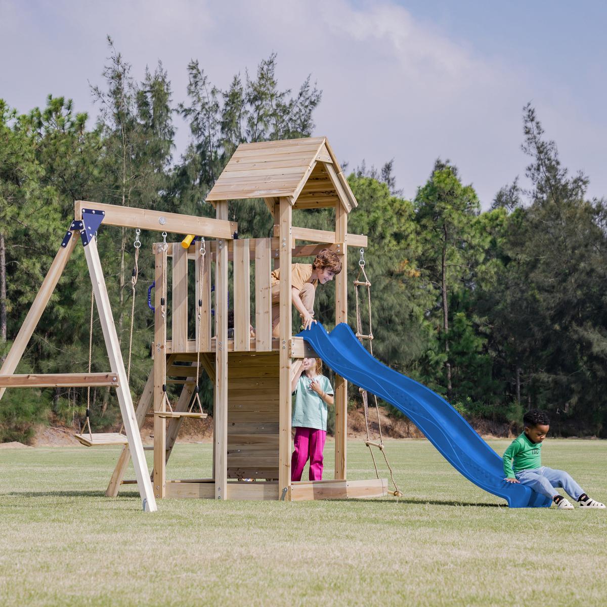 Spielturm A030.500.00 - Blau, KONVENTIONELL, Holz/Kunststoff (342/267/375cm) - Ambia Garden