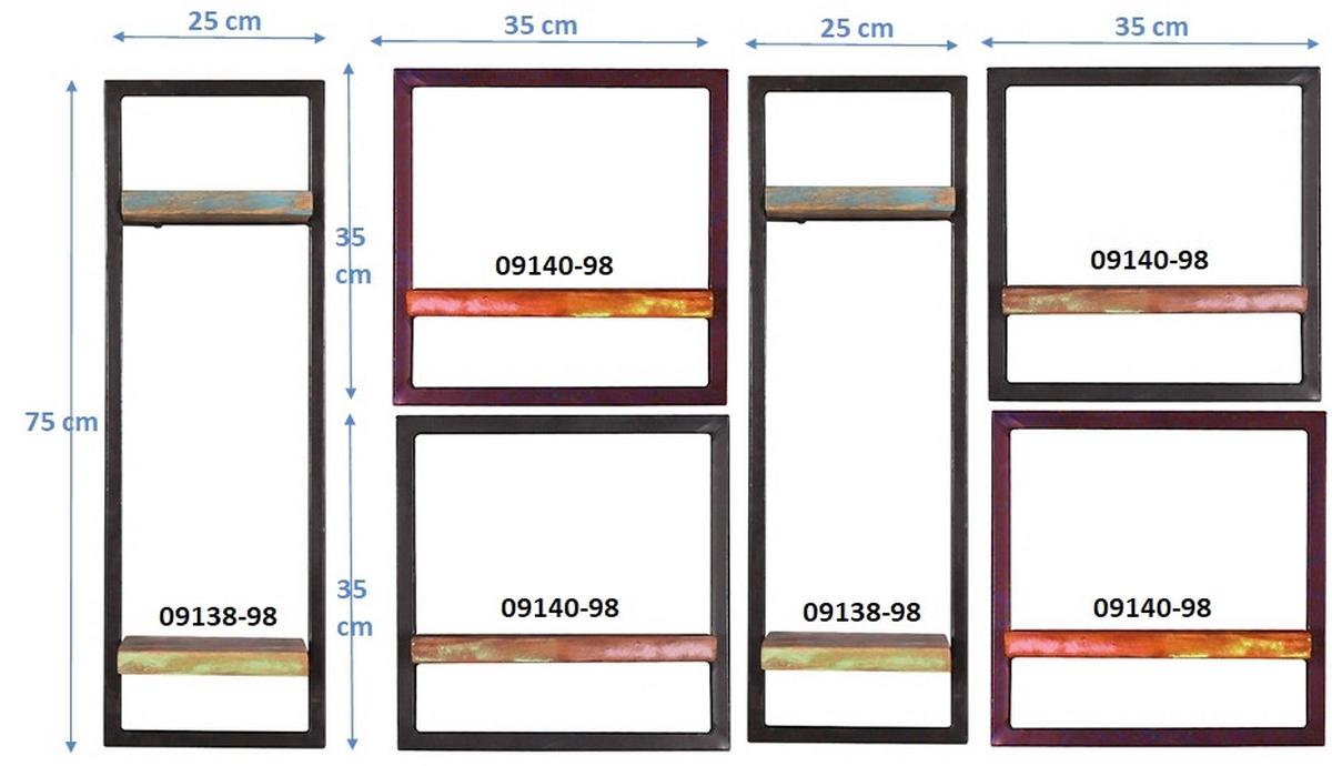 Wandregalset 6-tlg. Altholz/Schwarz B: 135cm - Multicolor/Schwarz, Design, Holz/Metall (135/75/25cm) - MID.YOU