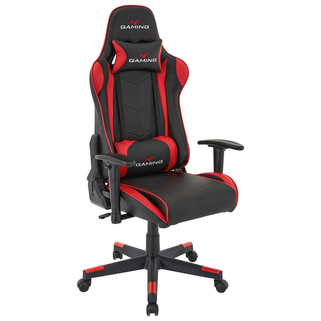 Gaming Stuhl Genf m. Armlehnen + Stützkissen Schwarz/Rot