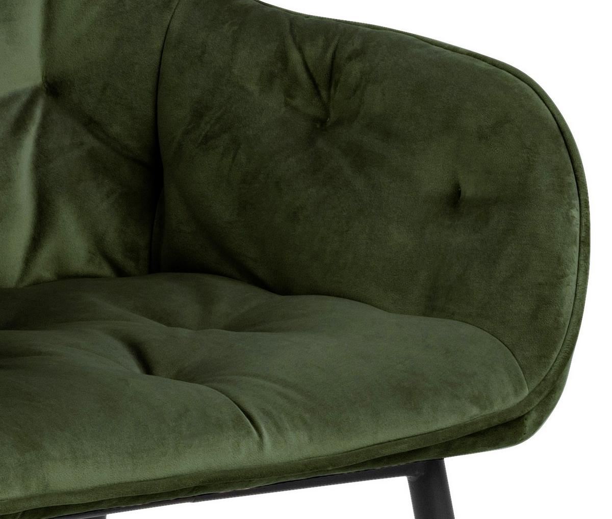 Židle s područkami BROOKE zelená samet - černá/zelená, Trend, kov/textil (58/83/55cm) - Livetastic