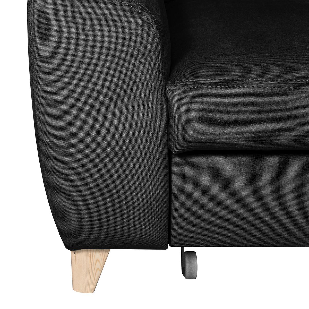 Ecksofa Aspen mit Bettkasten Webstoff Schwarz 245x208 cm - Buchefarben/Schwarz, Design, Textil (245/208cm) - Livetastic