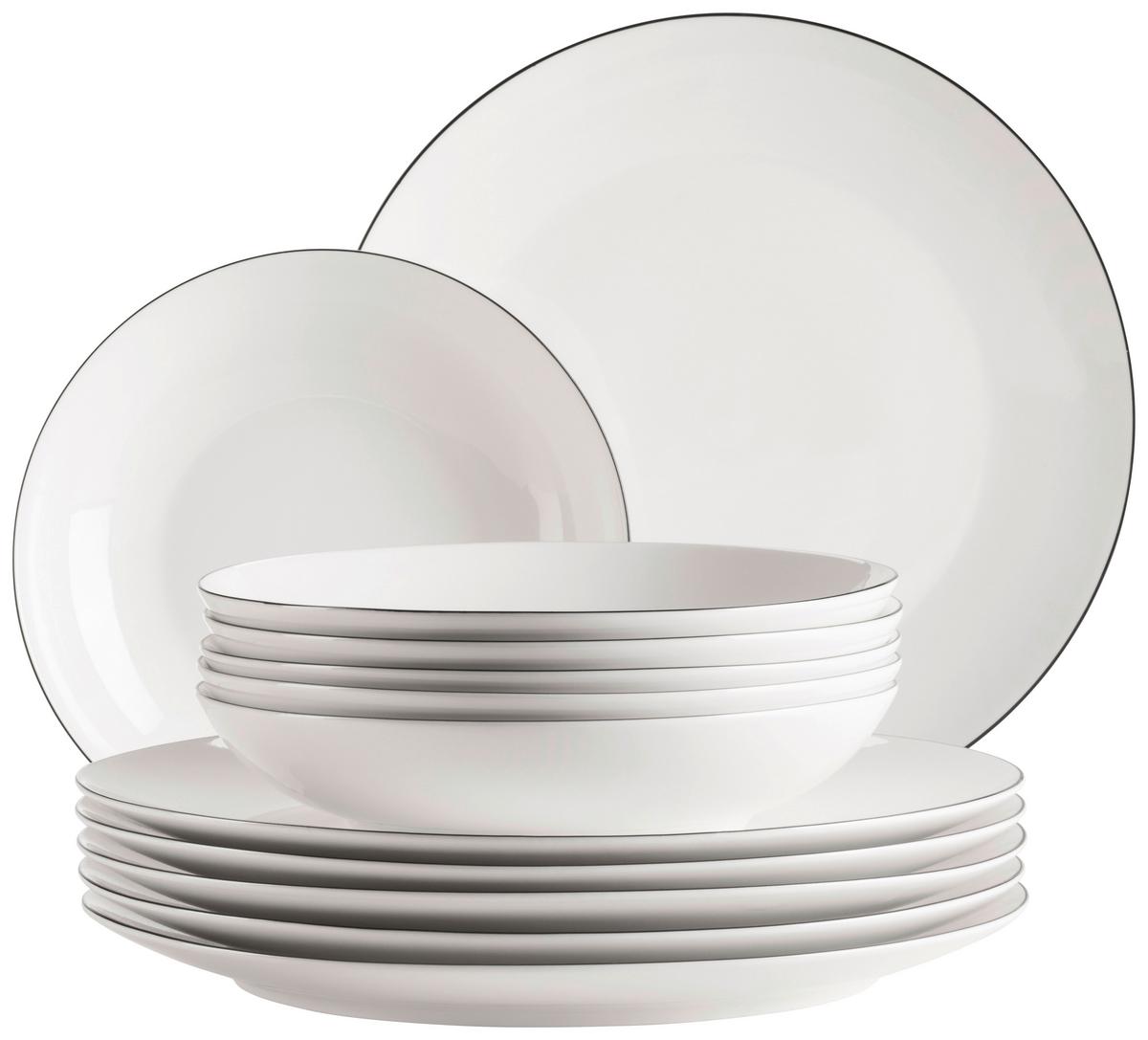 Tafelservice  Felise Porzellan 6 Personen Geschirr Set - Schwarz/Weiß, Trend, Keramik - Mäser