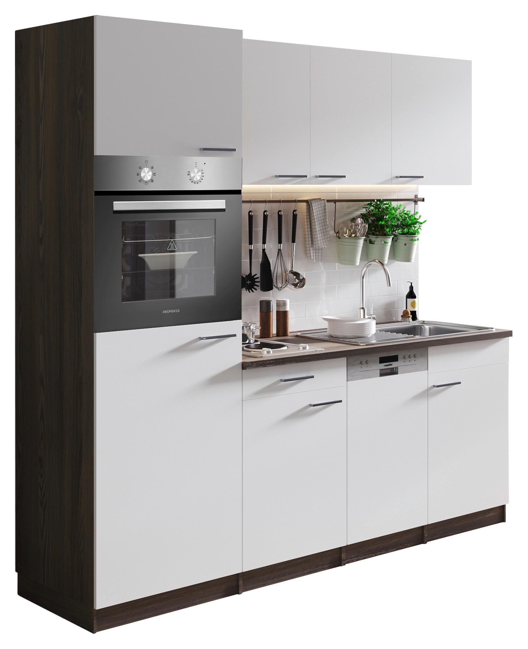 Küchenblock Oliver Singleküche 205 cm - Eichefarben/Weiß, Basics, Holzwerkstoff (205cm) - Respekta
