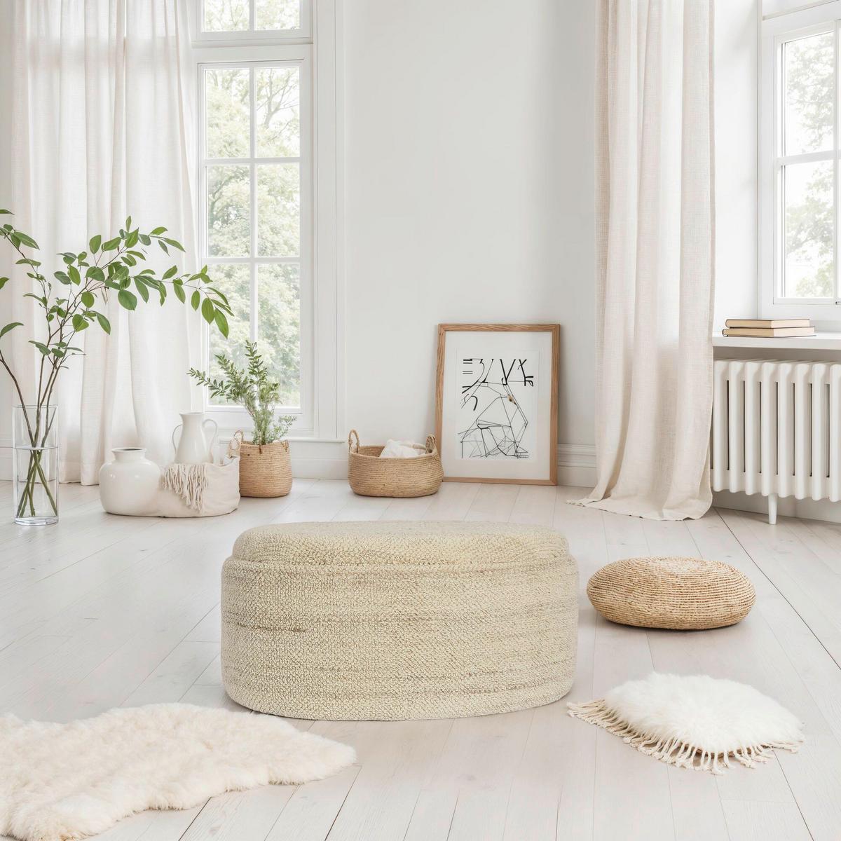 Hockerbank Beige B: 81cm - Beige, Design, Textil (81/40/62cm) - MID.YOU