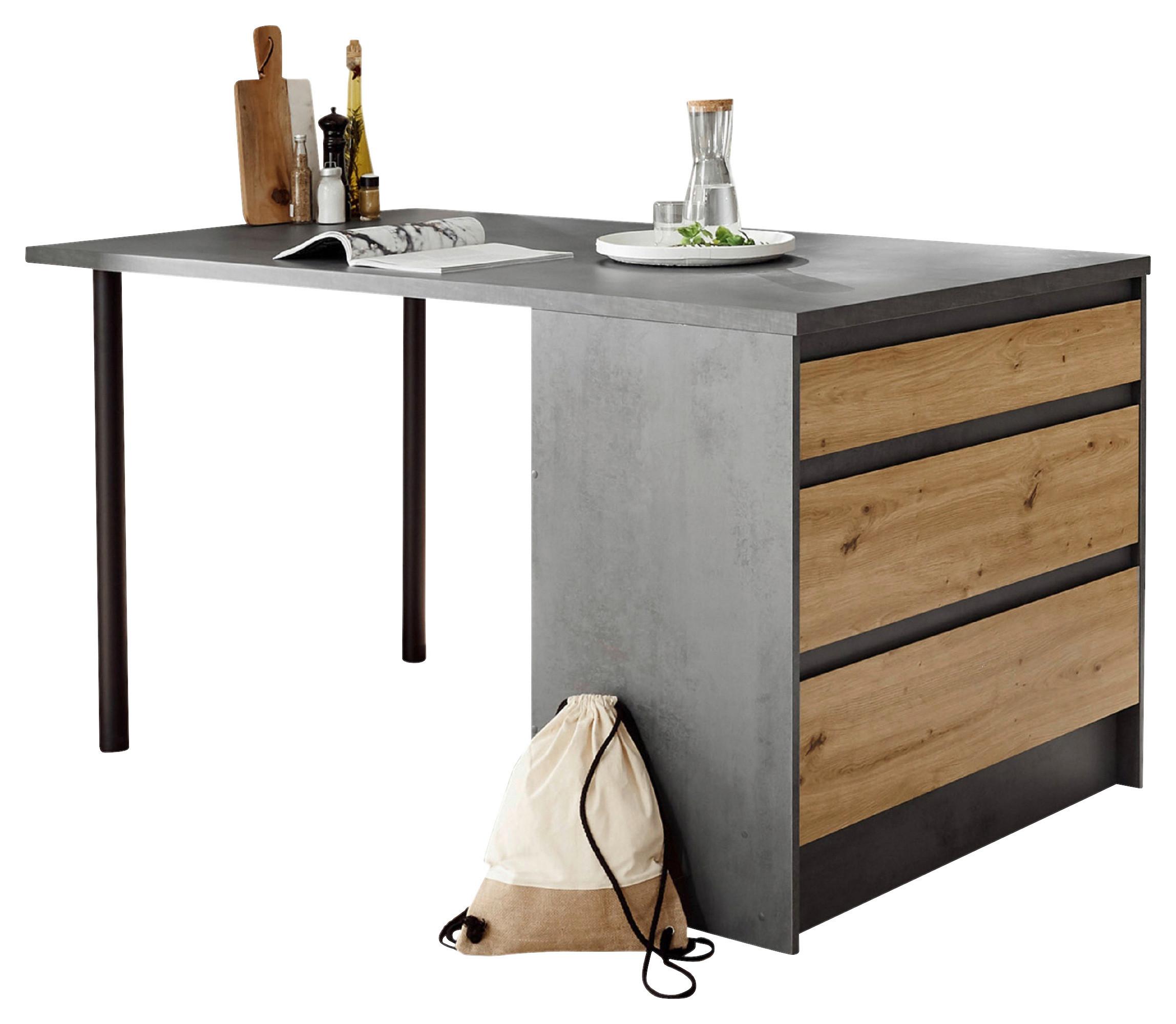 Kücheninsel Troja Anthrazit/ Eiche Dekor 180x90x91 cm - Anthrazit/Eiche Artisan, Design, Holzwerkstoff (180/91/90cm) - MID.YOU