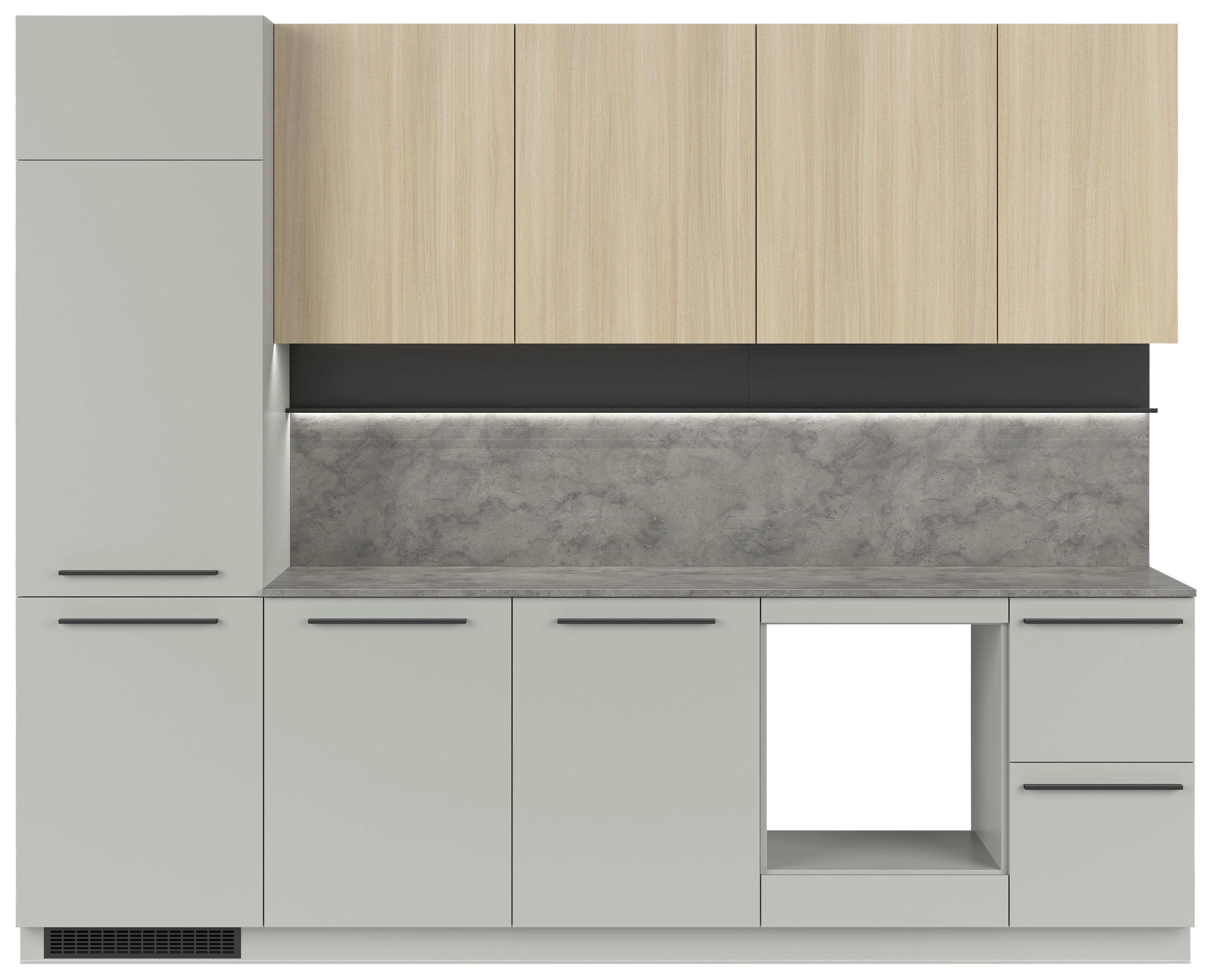 Kuchynská linka MILINO MEDIUM vrát.obkladu a LED regálu - čierna/sivá, Basics, kompozitné drevo/plast (285cm) - Visiona