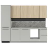 Kuchynská linka MILINO MEDIUM vrát.obkladu a LED regálu - čierna/sivá, Basics, kompozitné drevo/plast (285cm) - Visiona