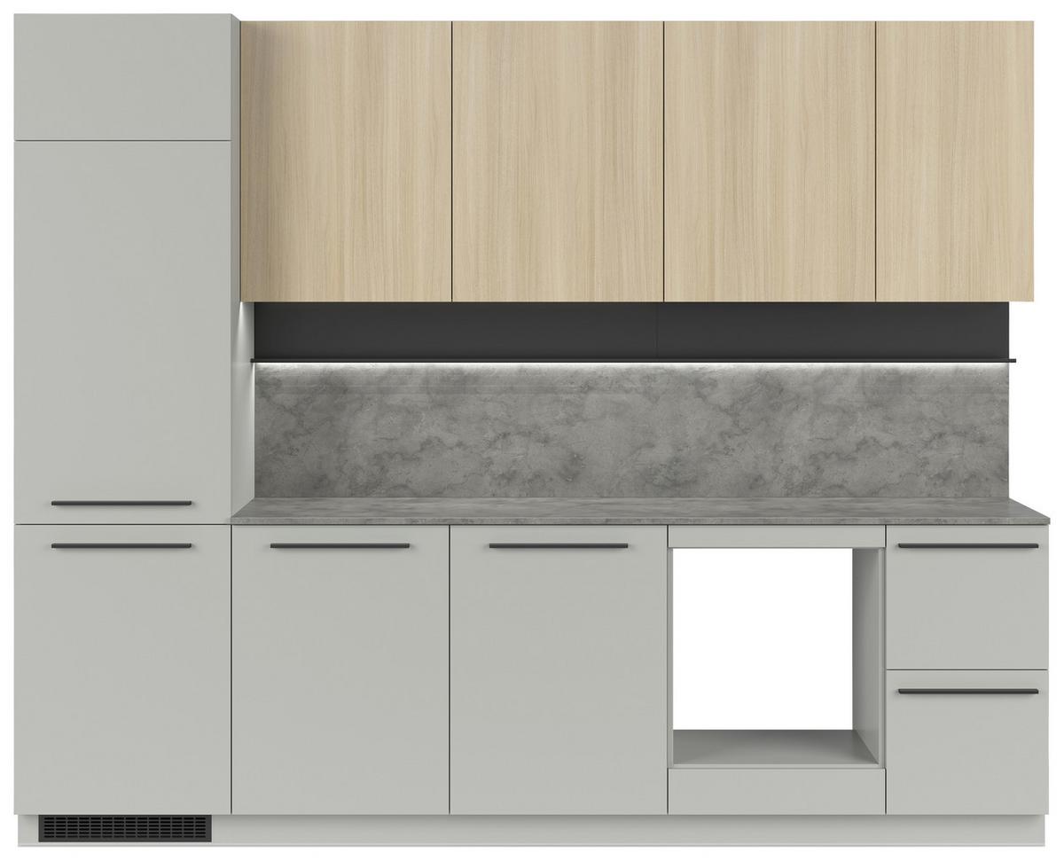 Kuchynská linka MILINO MEDIUM vrát.obkladu a LED regálu - čierna/sivá, Basics, kompozitné drevo/plast (285cm) - Visiona