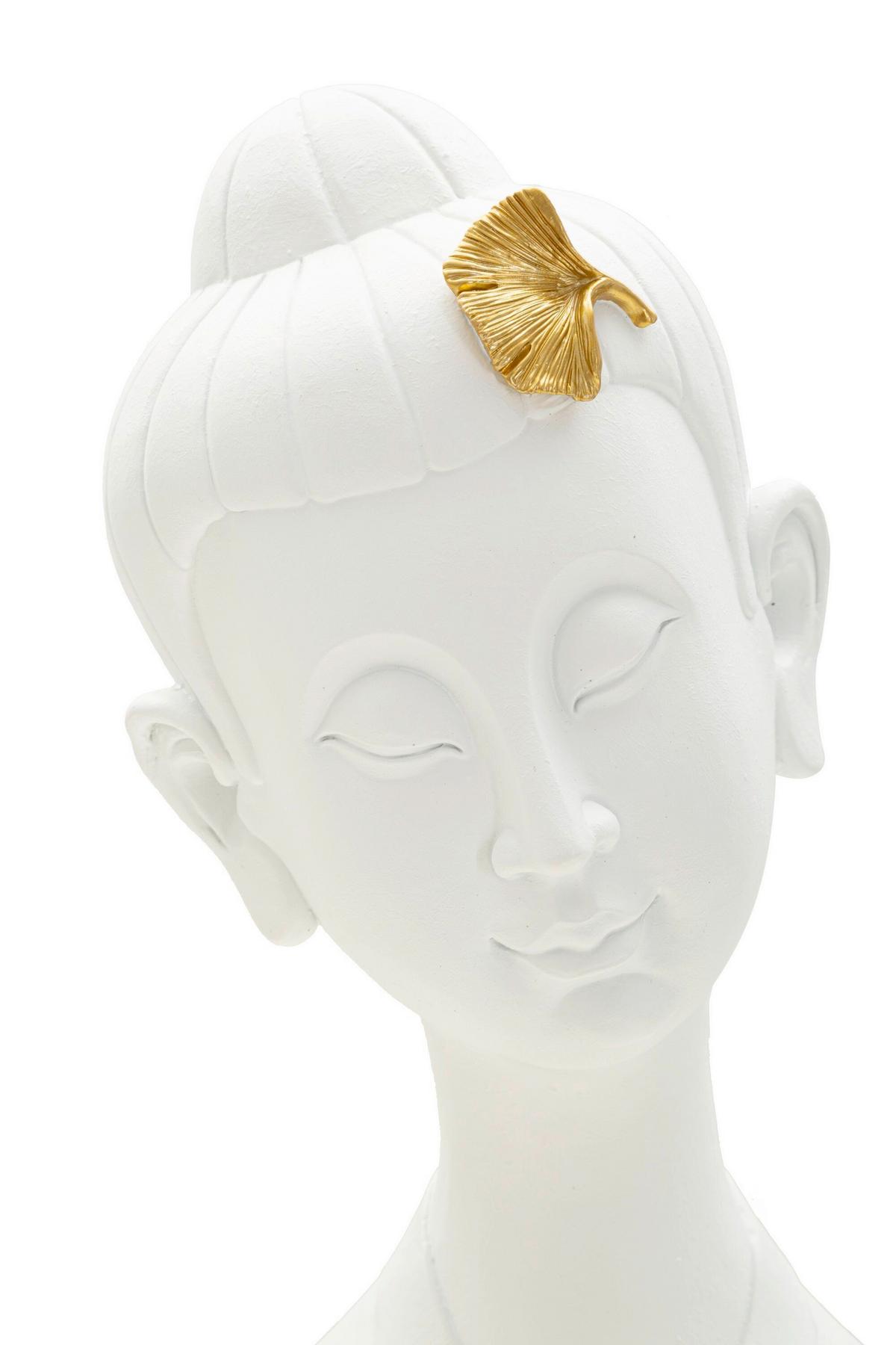 Skulptur Buddha A Weiß Goldfarben B: 21,5 cm - Goldfarben/Weiß, Basics, Kunststoff (21.5/35/16cm)