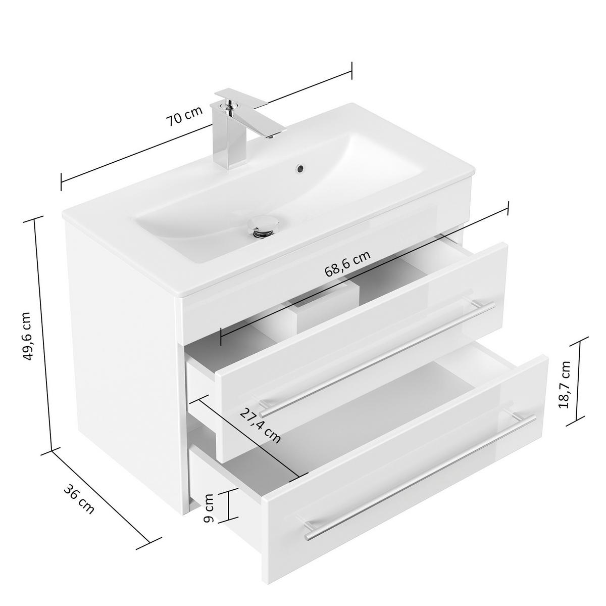 Badezimmer Portus Eiche Dekor B: 70,4 cm - Eichefarben/Weiß, MODERN, Keramik/Holzwerkstoff (70,4cm) - MID.YOU