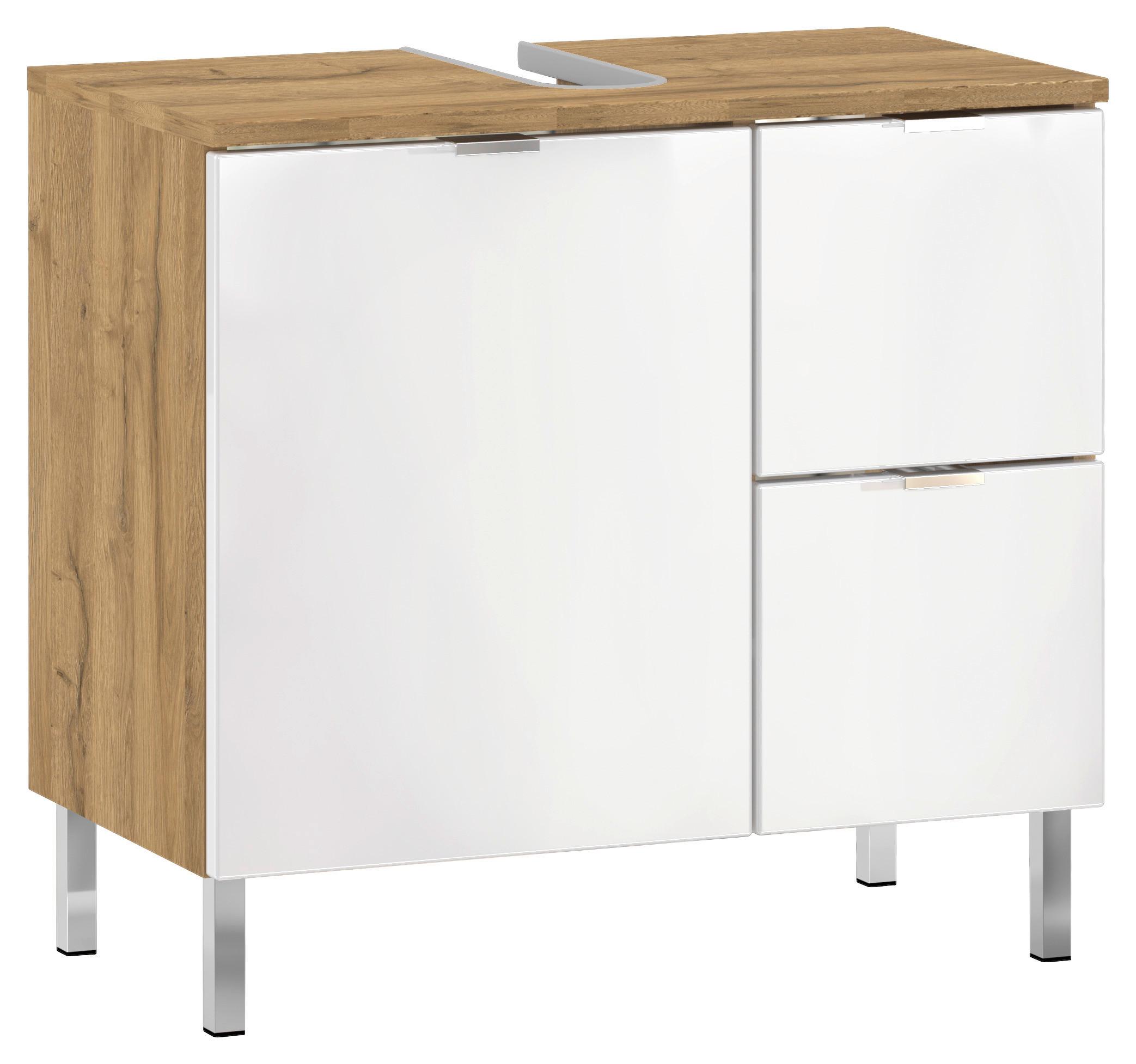 Waschbeckenunterschrank Gw-Mauresa B: 60 cm - Chromfarben/Eichefarben, KONVENTIONELL, Holzwerkstoff (60/56/34cm) - Germania