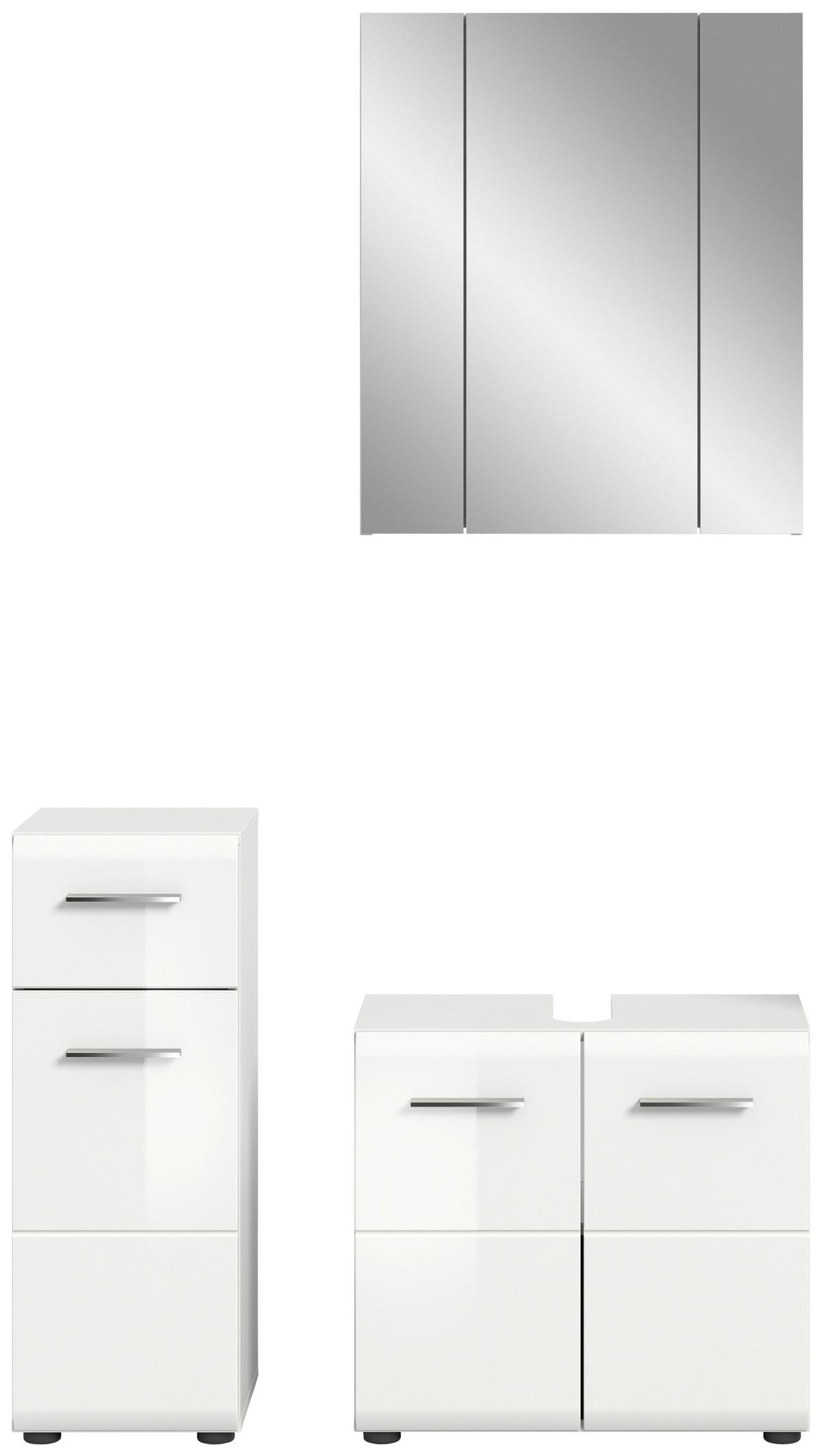 Badezimmer Ice Weiß Hg B: 90 cm - Weiß Hochglanz/Schwarz, MODERN, Glas/Holzwerkstoff (90cm) - MID.YOU